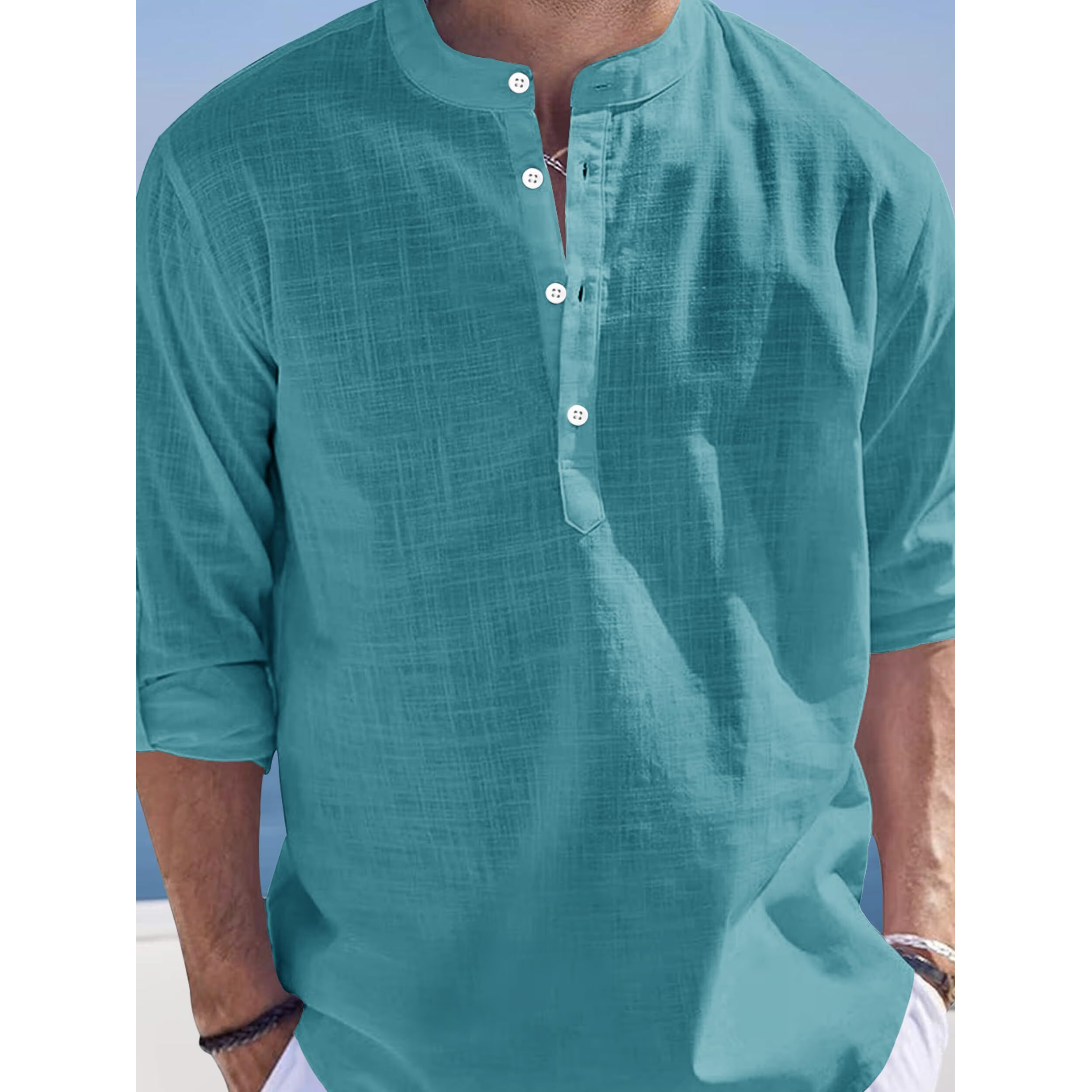 Noble Monk Men Full Sleeve Solid Casual Regular Fit Mandarin/Chinese Collor Short Kurta For Men Ink Blue