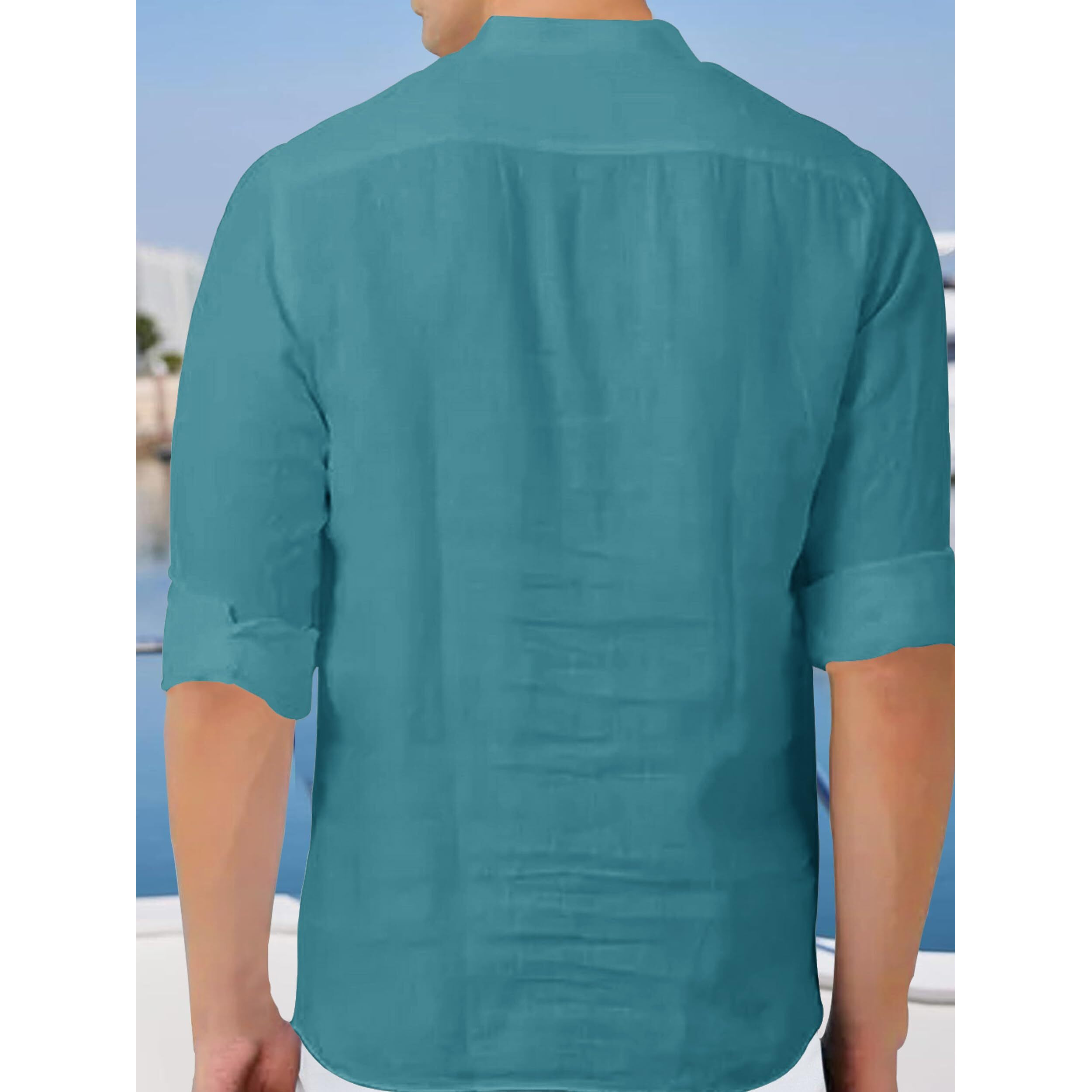 Noble Monk Men Full Sleeve Solid Casual Regular Fit Mandarin/Chinese Collor Short Kurta For Men Ink Blue