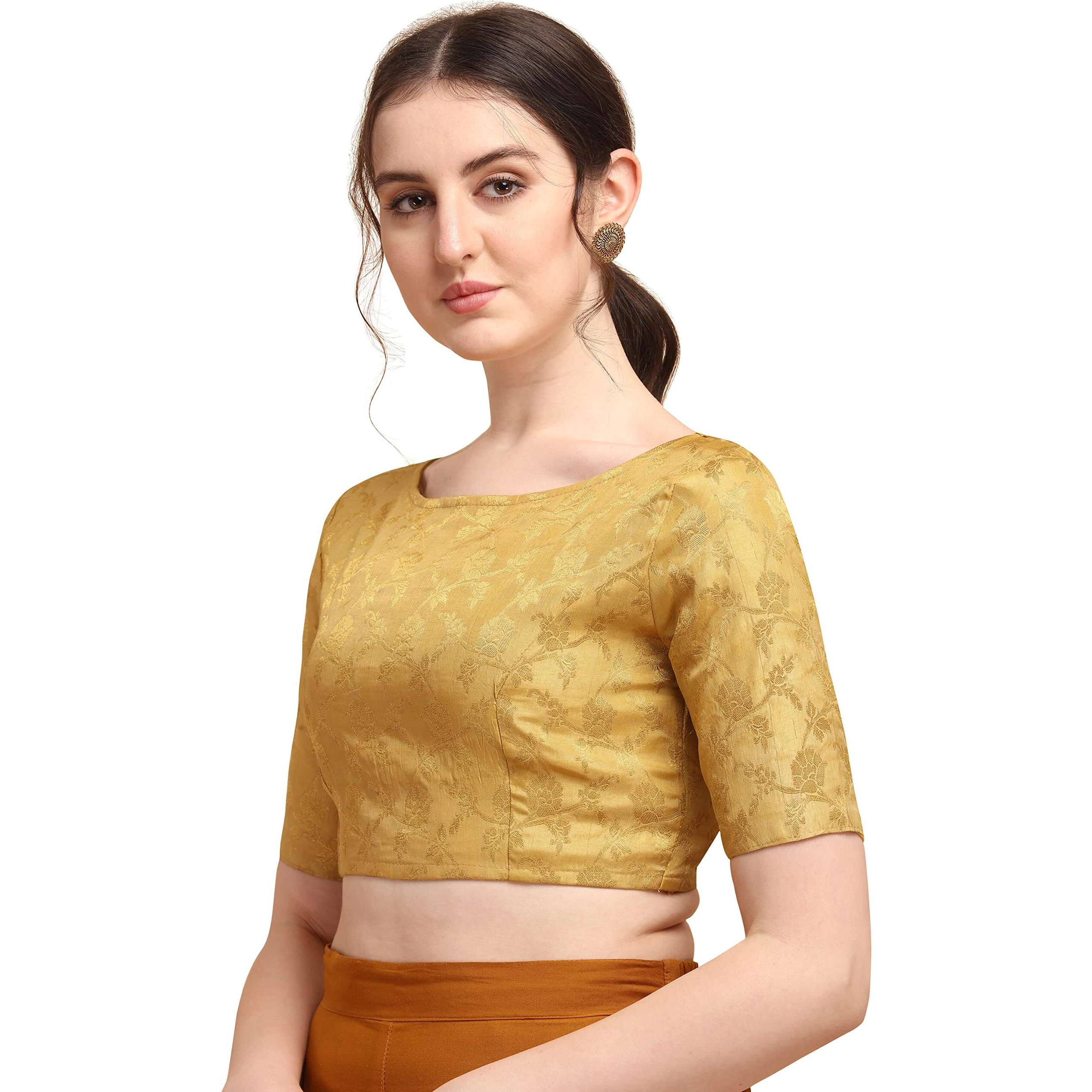 Oomph Jacquard Beige Readymade Blouse For Women - Rbbl121Xl