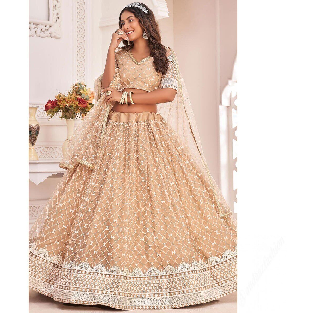 Patlani Women's Multi Cording Semi-Stitched Lehenga Choli (Chain-Peach)