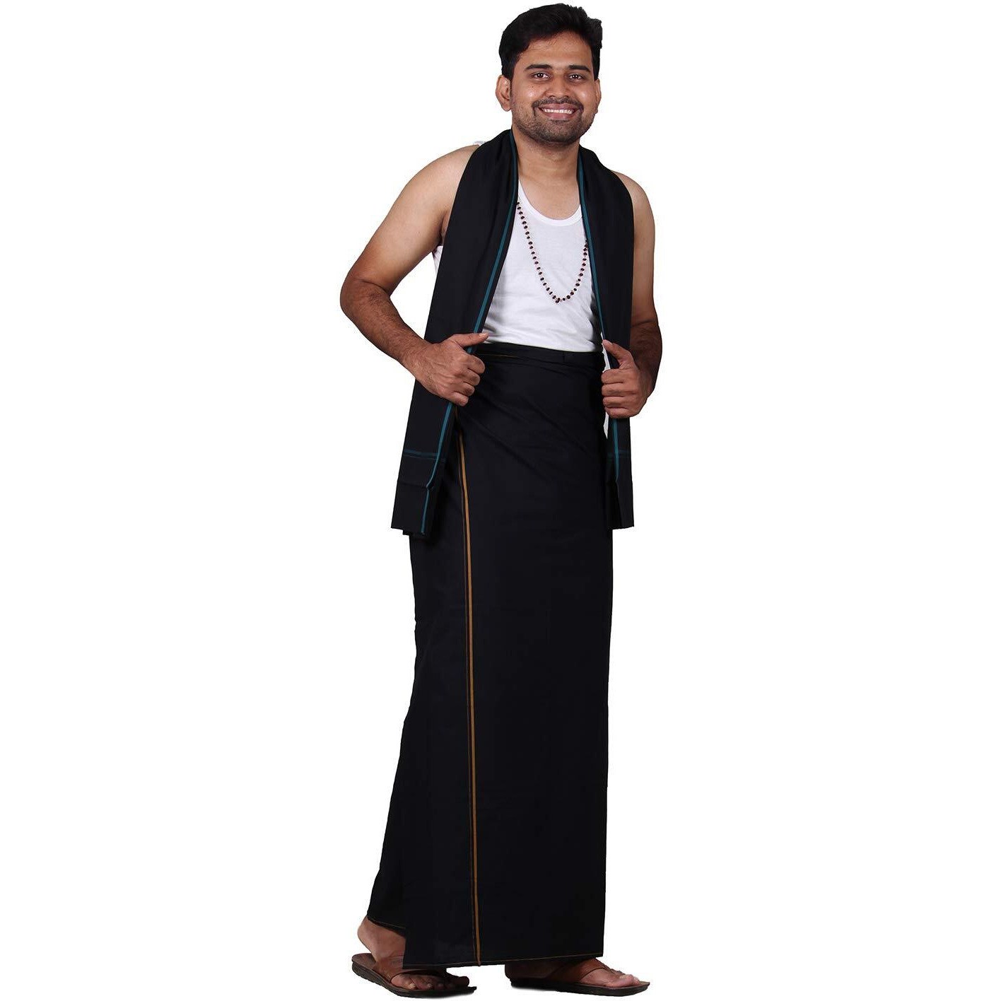 Prakasam Cotton Mens Colour Dhoti With Matching Towel (Roja Colour) / Colour Single Dhoti + Matching Towel (Colour  Black)