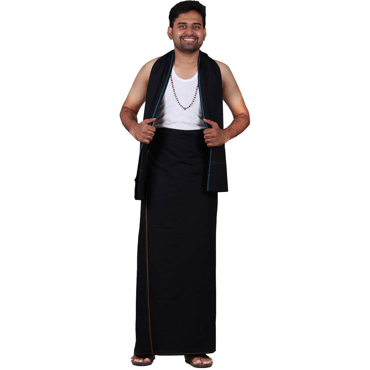 Prakasam Cotton Mens Colour Dhoti With Matching Towel (Roja Colour) / Colour Single Dhoti + Matching Towel (Colour  Black)