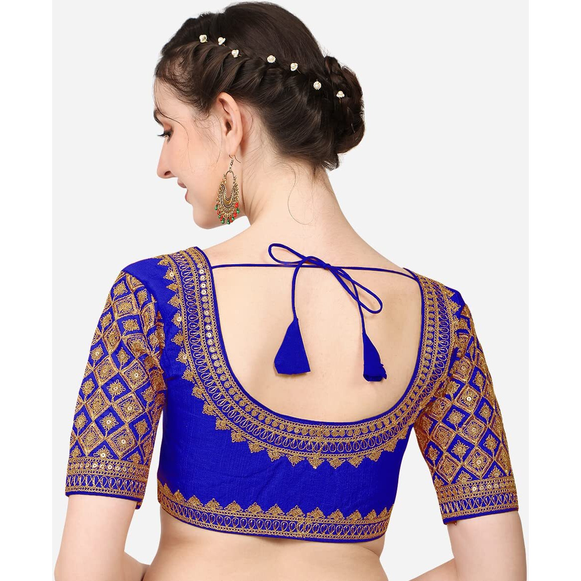 Pujia Mills Women's Embroidery Handwork Sequence Work Heavy Sleeves Readymade Blouse