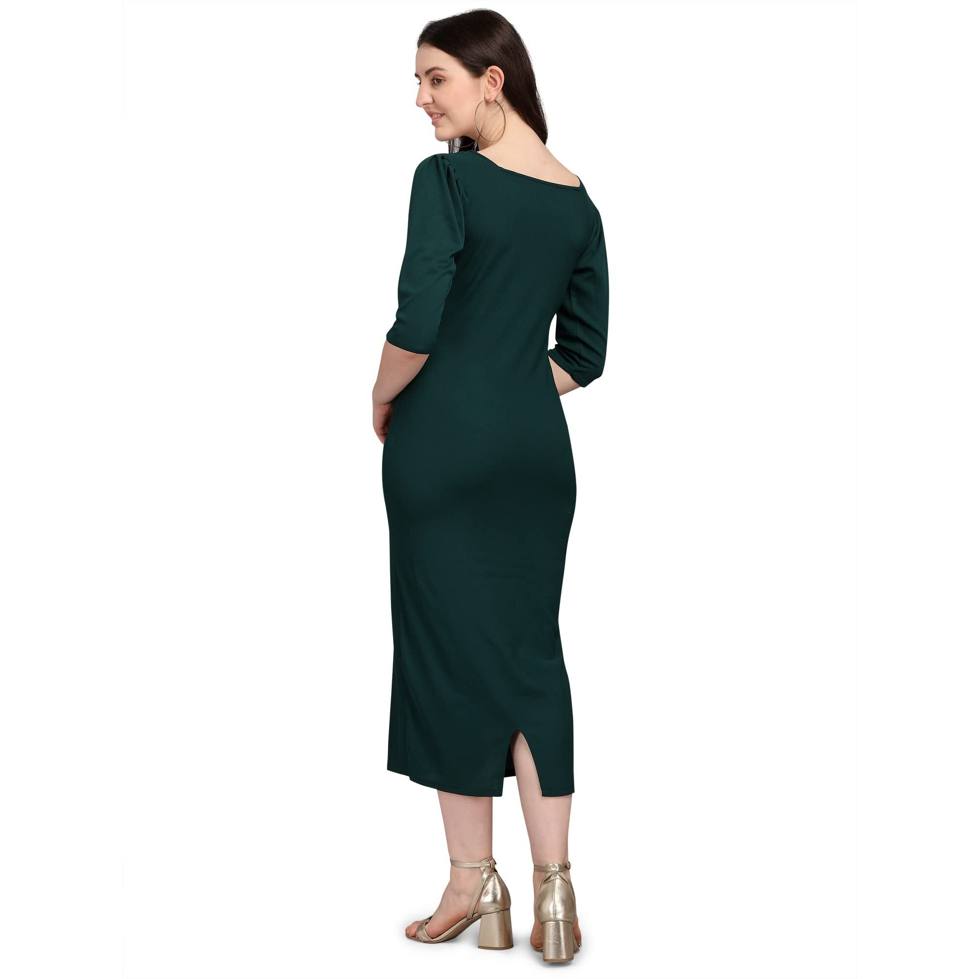 Purvaja Women's Corduroy Bodycon Midi Dress (Ruby-135-Gn-L_Green