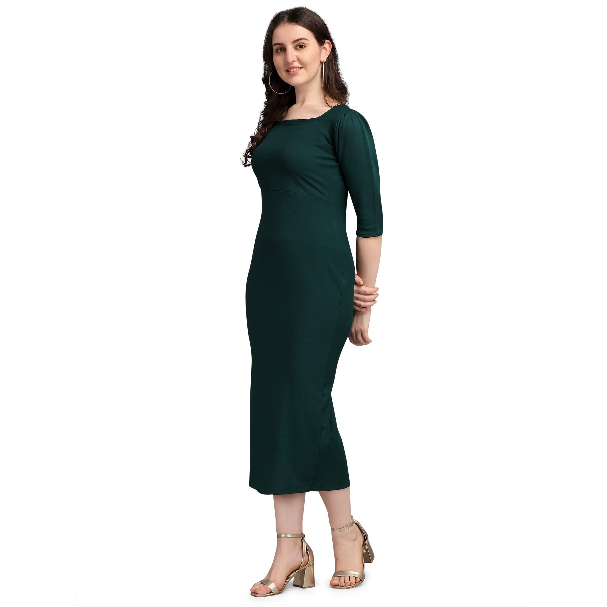 Purvaja Women's Corduroy Bodycon Midi Dress (Ruby-135-Gn-L_Green