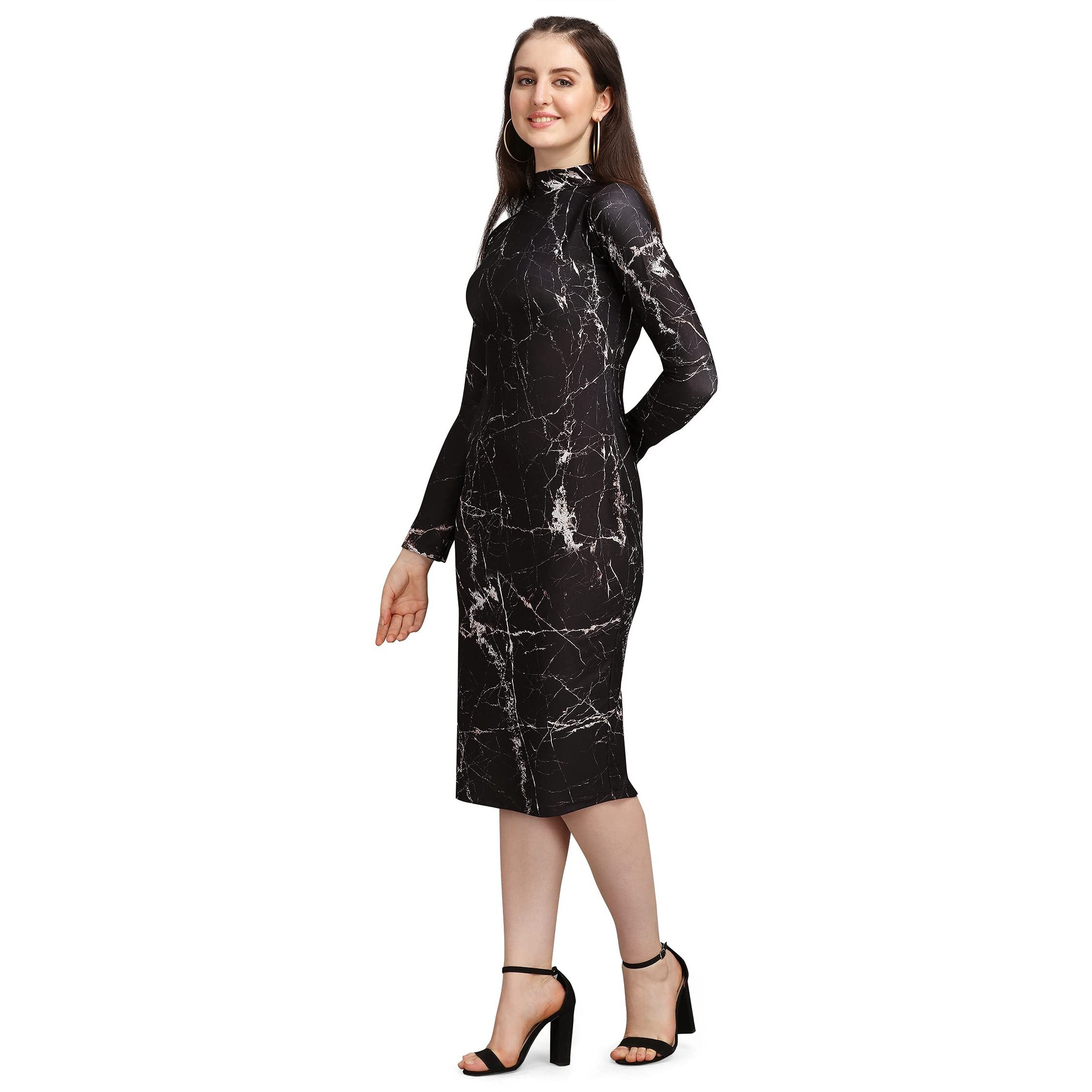 Purvaja Women's Polyester Blend Bodycon Knee Length Cocktail Dress (Siri-Turtle-Black-Xl
