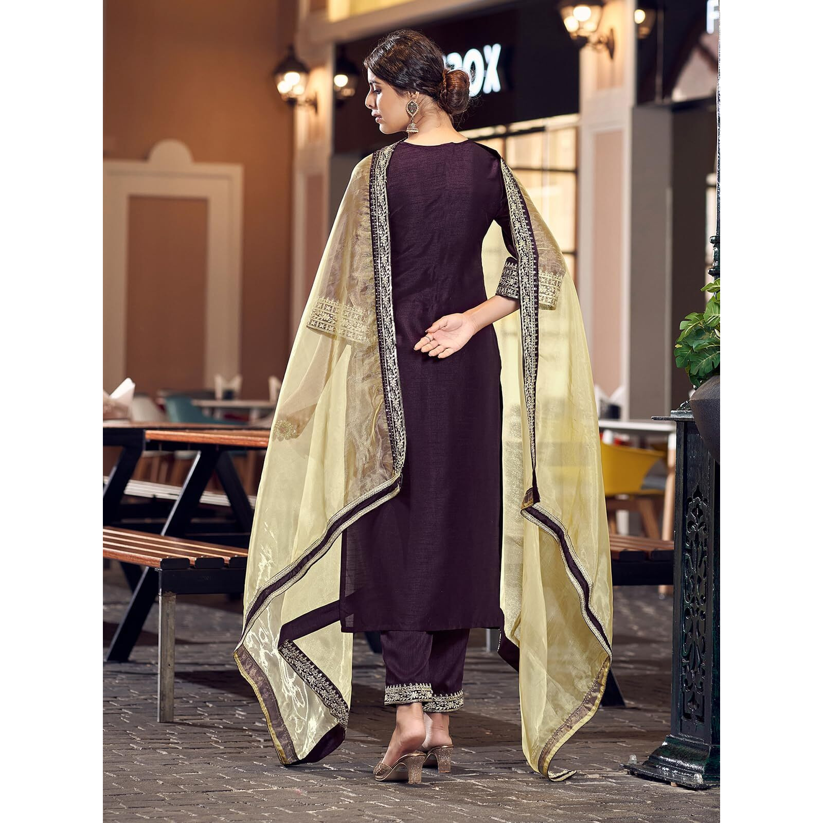 Sanisa Women's Art Silk Embroidery Lace Straight Kurta With Pant And Embroidery Lace Work Dupatta (104Kbd1133Nz-M_Wine)