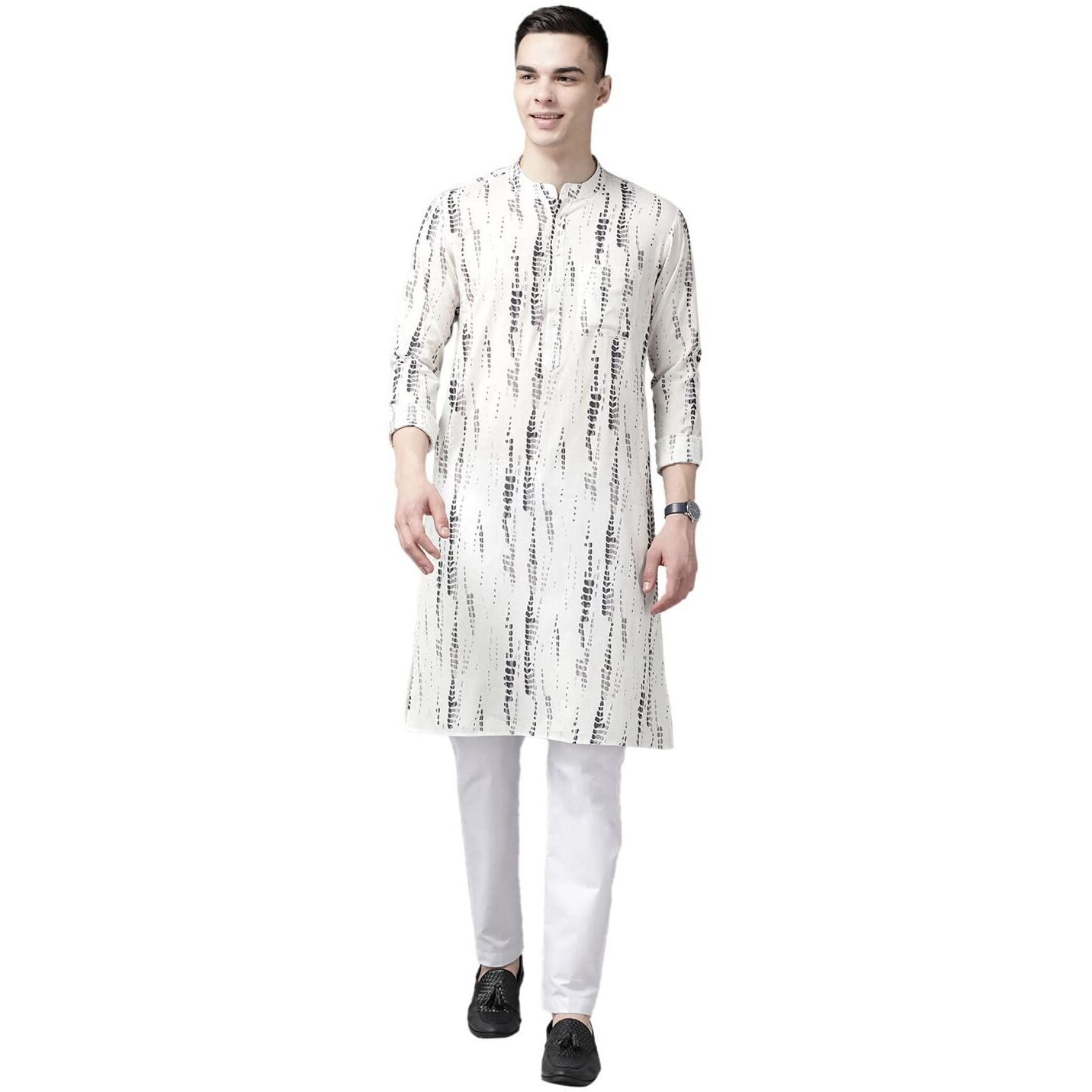 See Designs Men White Multi Tie And Dye Print Design Straight Kurta_Sdkt1115S