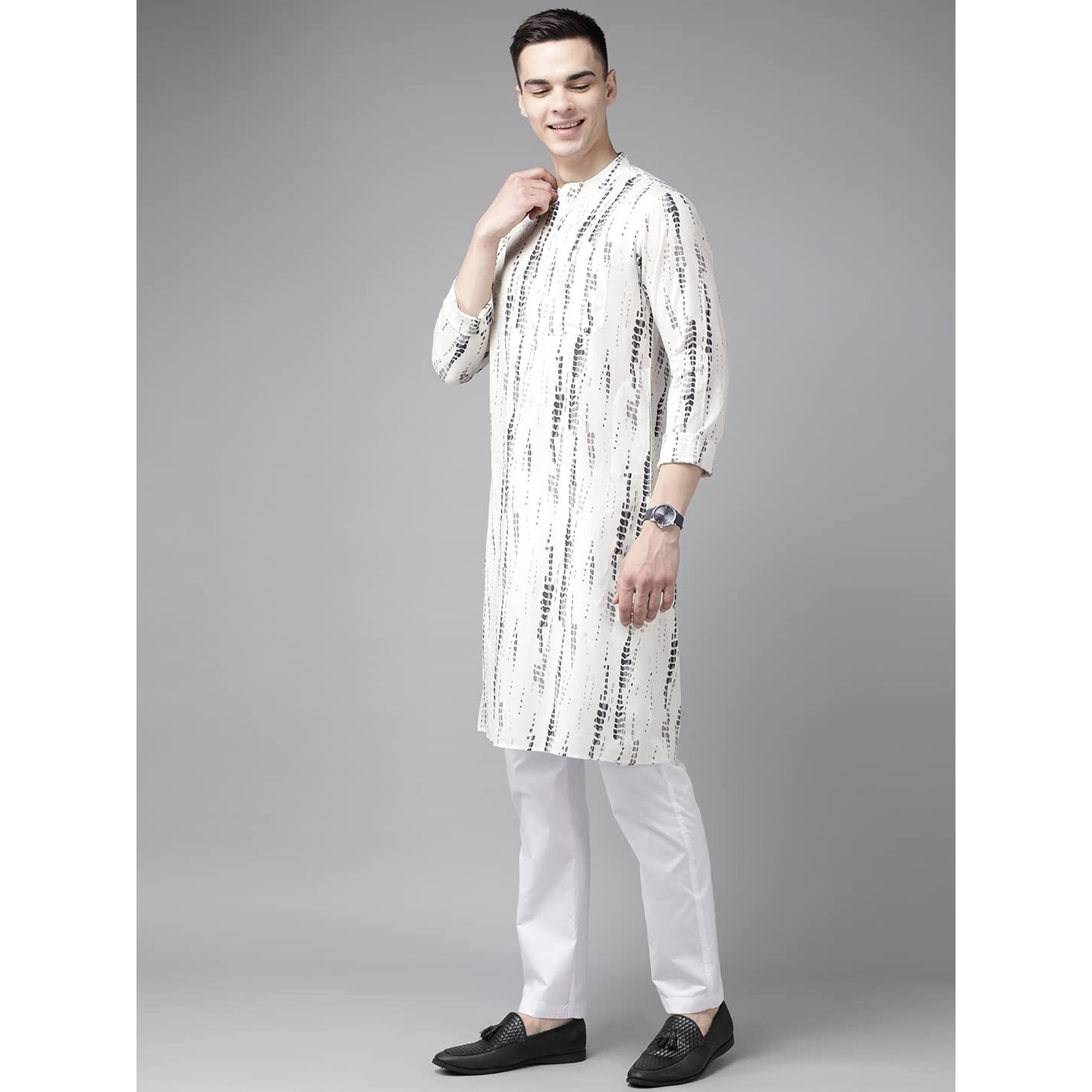 See Designs Men White Multi Tie And Dye Print Design Straight Kurta_Sdkt1115S