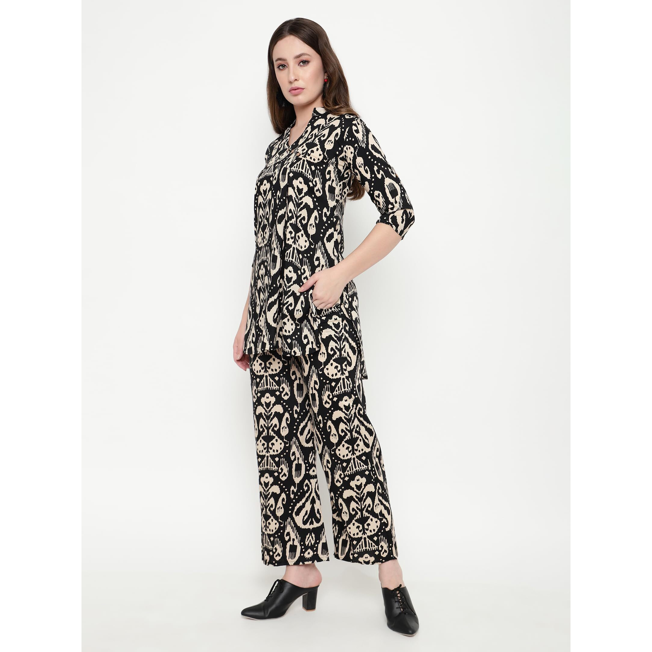 Shasmi Women's Dress Batik Black V-Neck Co-Ods Set For Women (Co-Ods 97 Batik Black 2Xl)