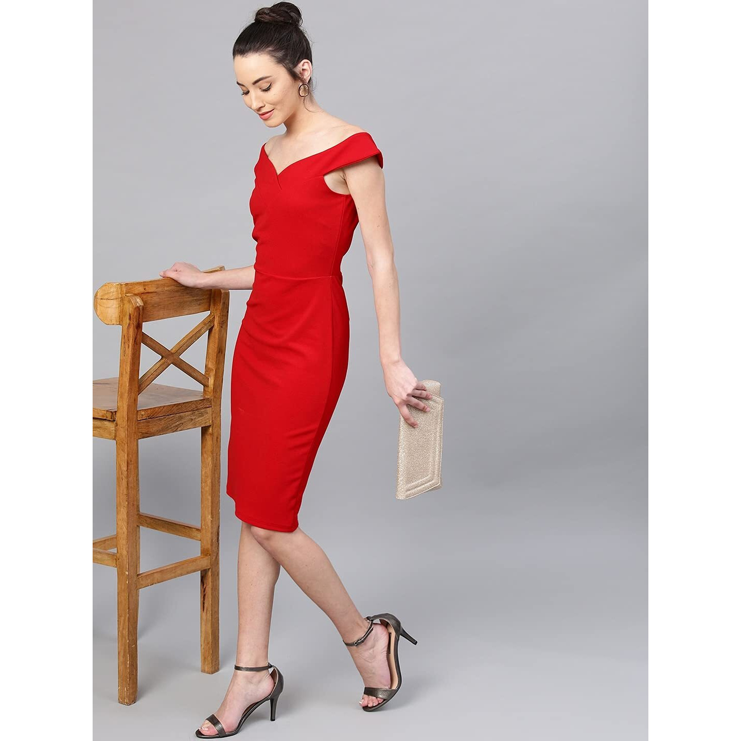 Shasmi Women's Comfortable Red Sweetheart Neck Sleeveless Solid Midi Bodycon Casual Western Stylish Dress For Womens/Midi Dress For Girls (Shree Midi 16 Red M)