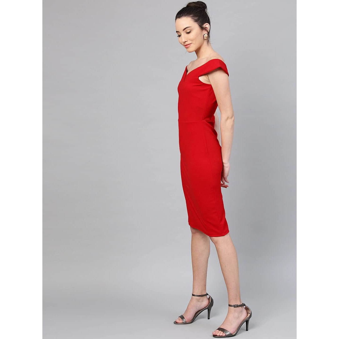 Shasmi Women's Comfortable Red Sweetheart Neck Sleeveless Solid Midi Bodycon Casual Western Stylish Dress For Womens/Midi Dress For Girls (Shree Midi 16 Red M)