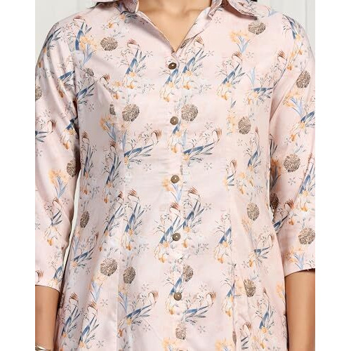 Tadkee Women Cotton Blend Printed Kurta With Plazzo (Fn-Collar-Pair-Floral-116-Cream-Xxl)