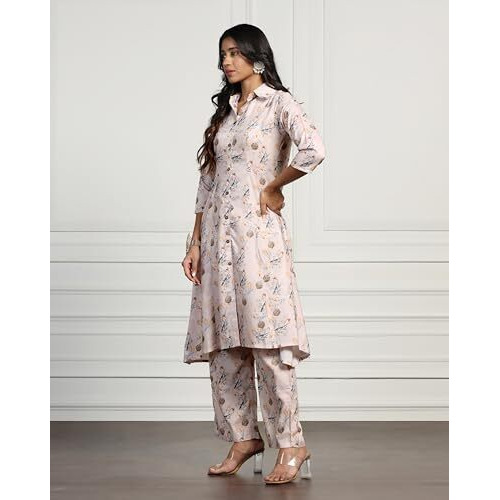 Tadkee Women Cotton Blend Printed Kurta With Plazzo (Fn-Collar-Pair-Floral-116-Cream-Xxl)