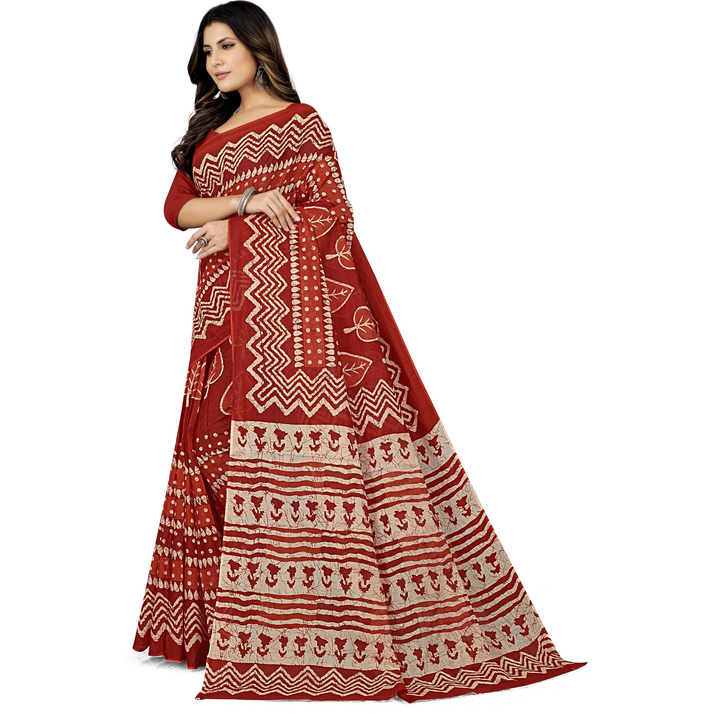 Tamaira Fashion Women's Batik Printed Pure Cotton Saree Without Blouse Piece(2457_Rust)