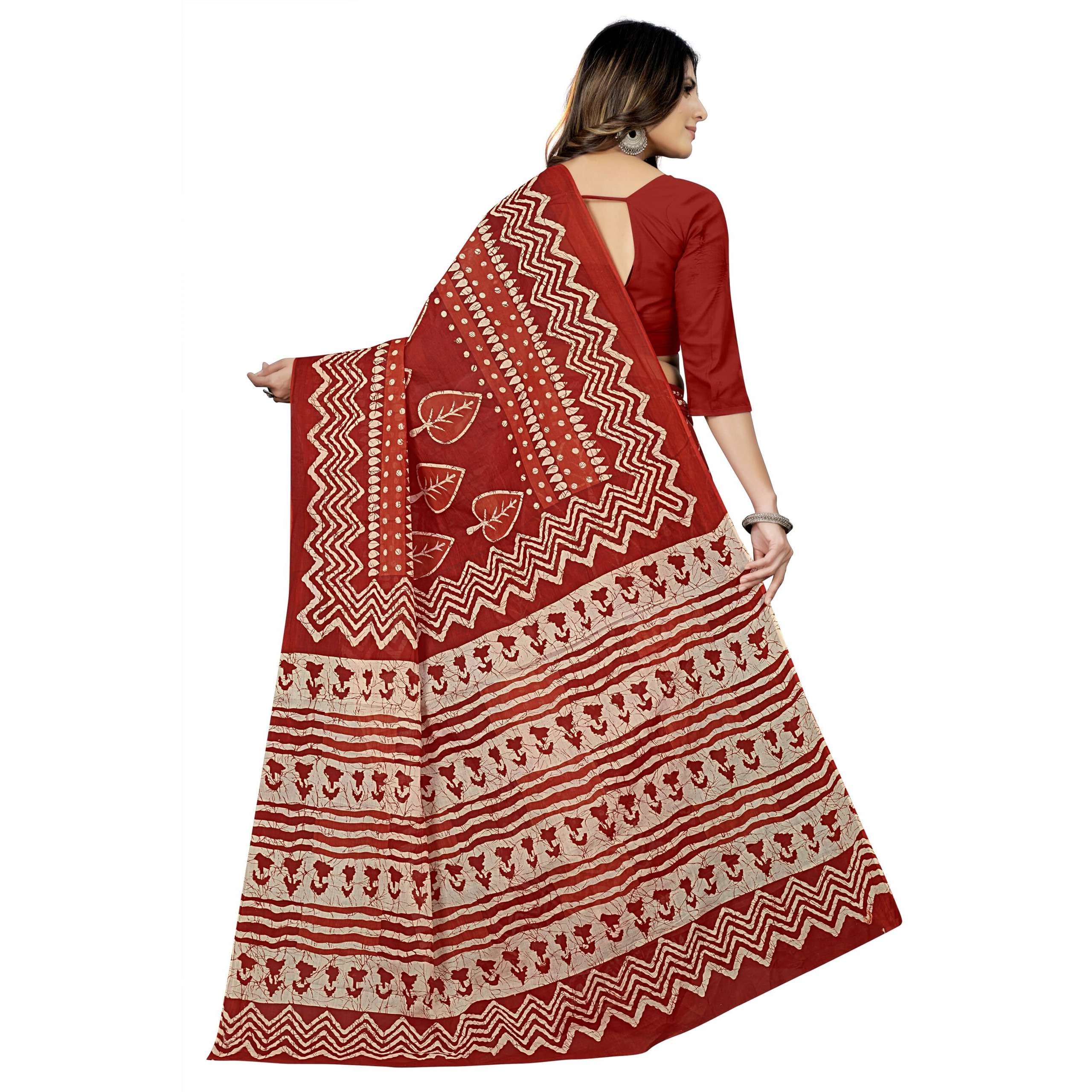 Tamaira Fashion Women's Batik Printed Pure Cotton Saree Without Blouse Piece(2457_Rust)