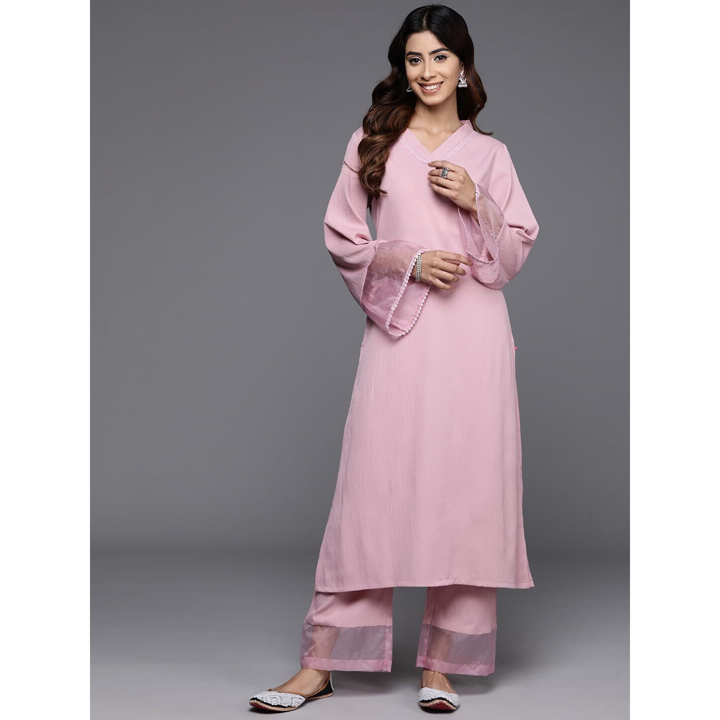 Varanga Women Pink Straight Kurta Paired With Tonal Bottom  Comfortable And Stylish Outfit For Various Occasions