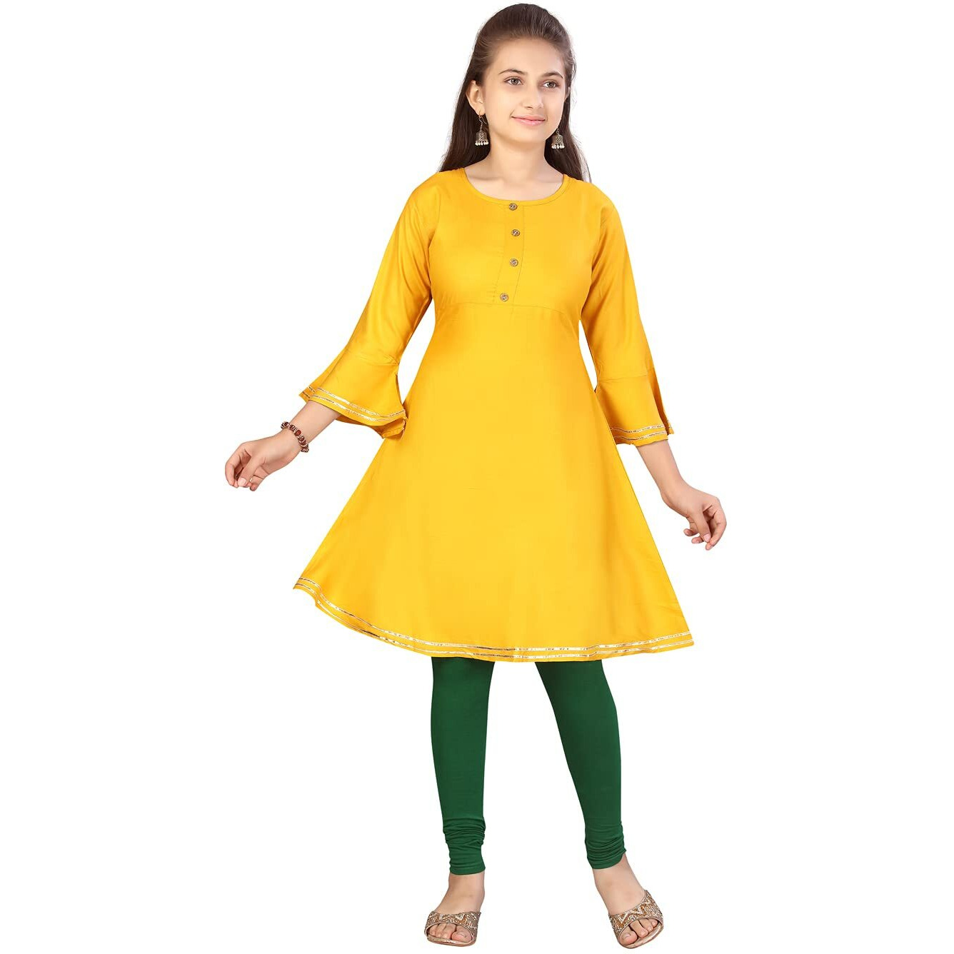 Aarika Girl's Cotton Regular Tunic Shirt (Kurti-A-13_Yellow_36)