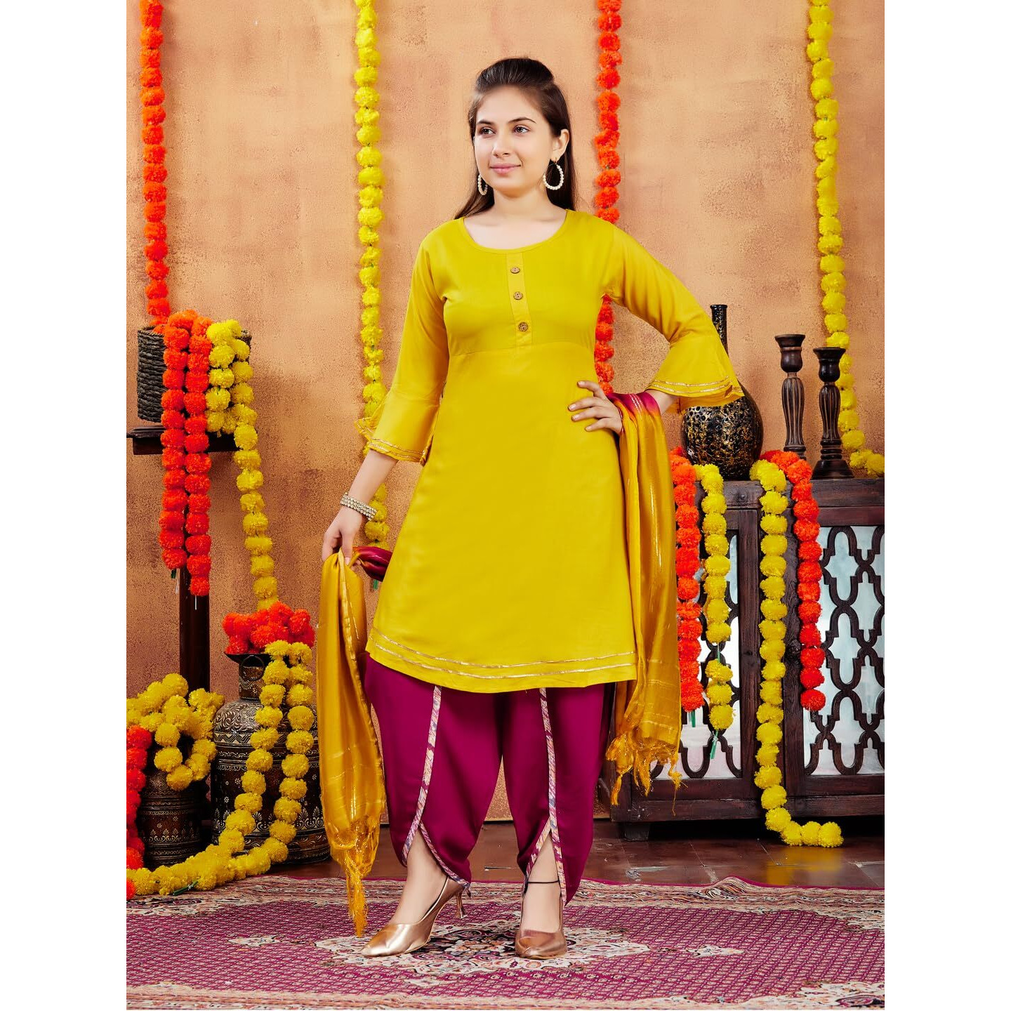 Aarika Girl's Cotton Regular Tunic Shirt (Kurti-A-13_Yellow_36)