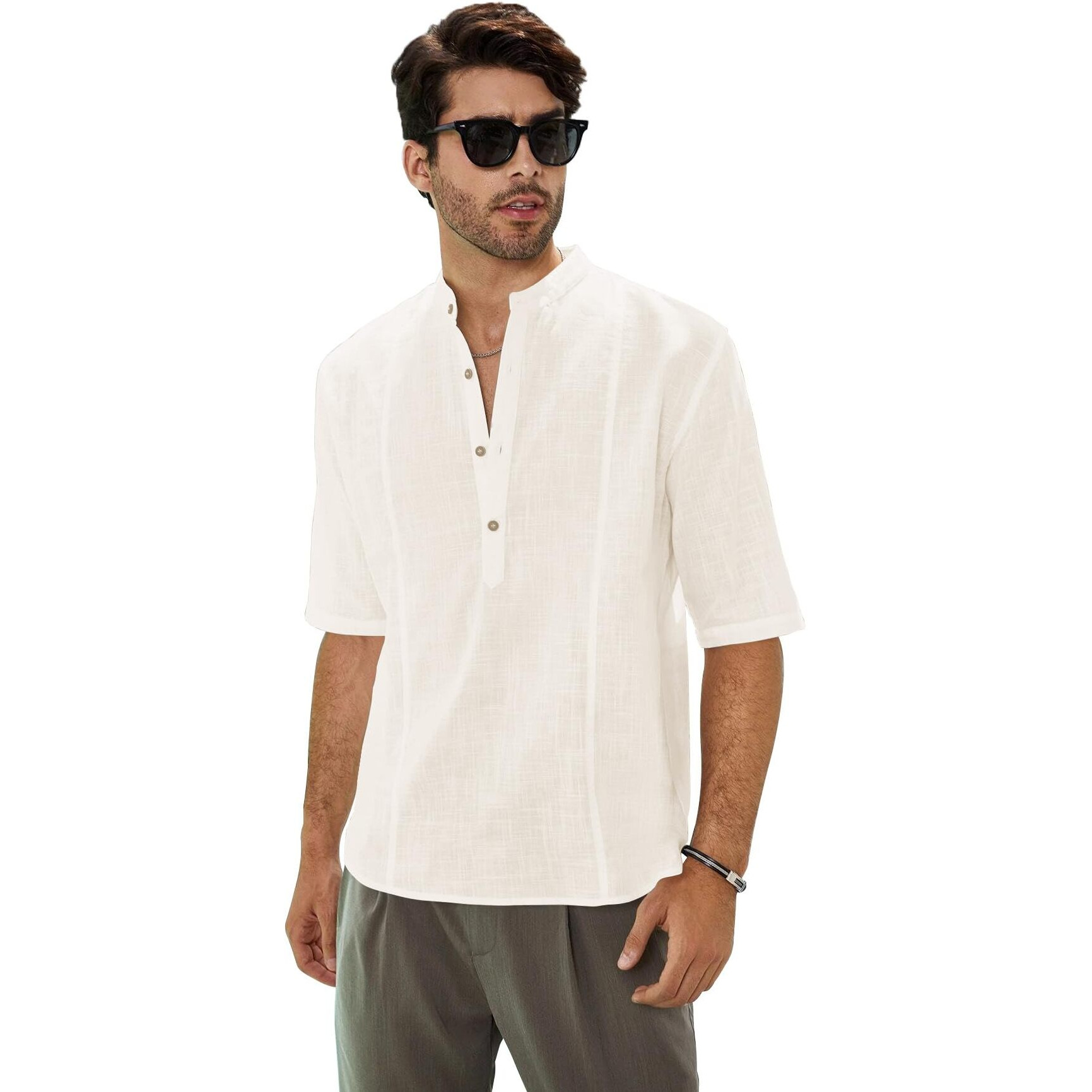 Be Active Men's Solid 100% Cotton Short Kurta With Mandarin Collar || 3/4Th Sleeves Short Kurta For Men Cotton || Stylish Short Kurta || Short Kurta Men (Cpl0149-4-S) Cream