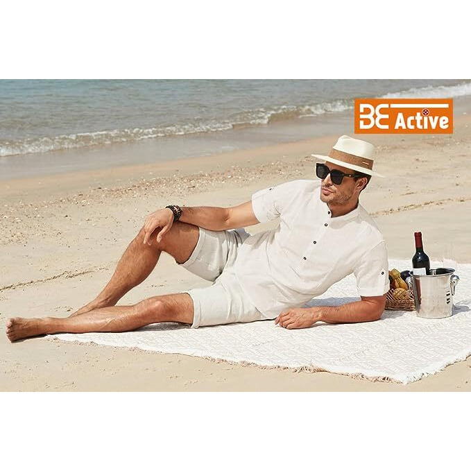 Be Active Men's Solid 100% Cotton Short Kurta With Mandarin Collar || 3/4Th Sleeves Short Kurta For Men Cotton || Stylish Short Kurta || Short Kurta Men (Cpl0149-4-S) Cream