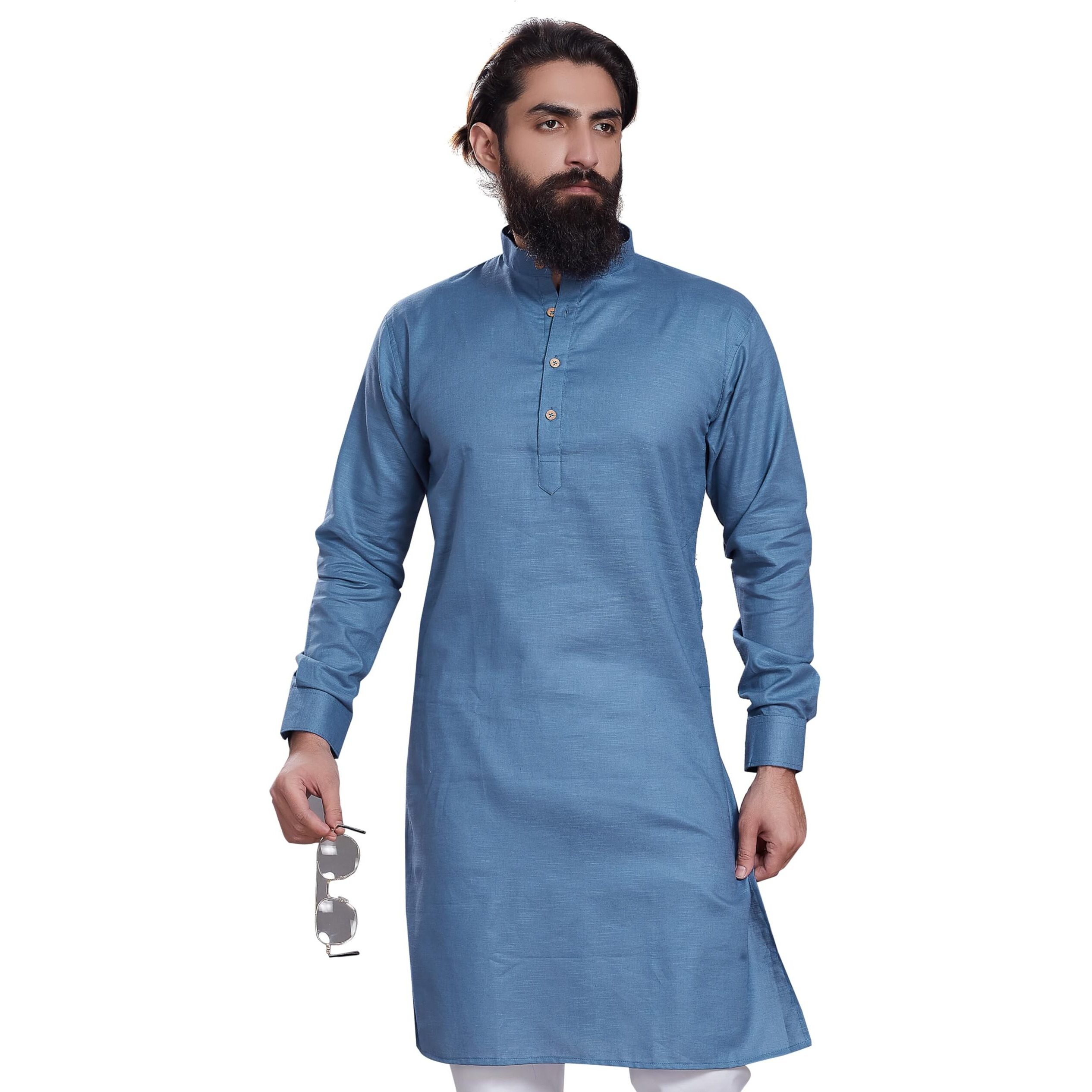 Divisive Men's Pure Cotton Only Slim Fit Kurta (Dkrt206_M_Firozi)