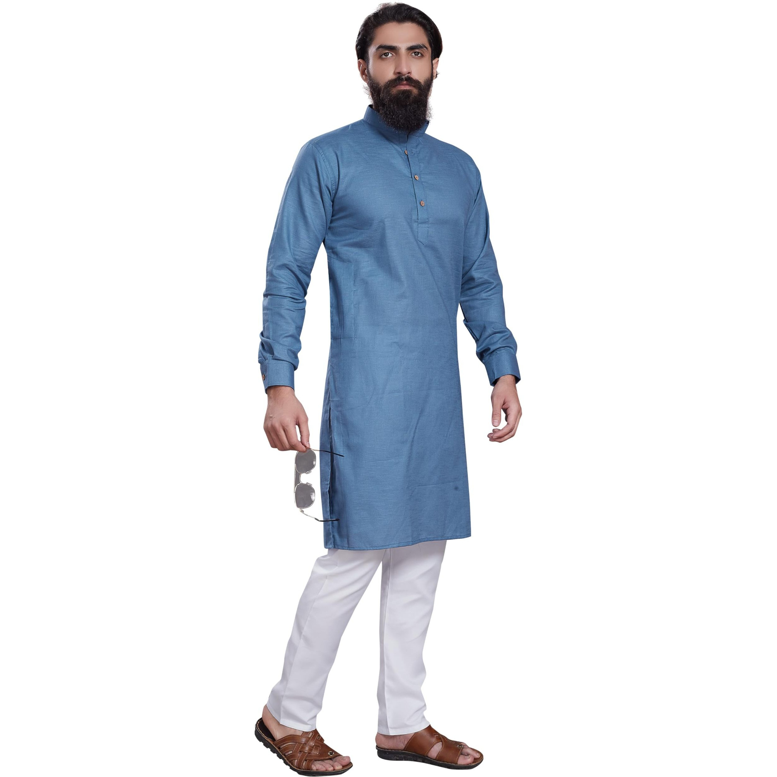 Divisive Men's Pure Cotton Only Slim Fit Kurta (Dkrt206_M_Firozi)