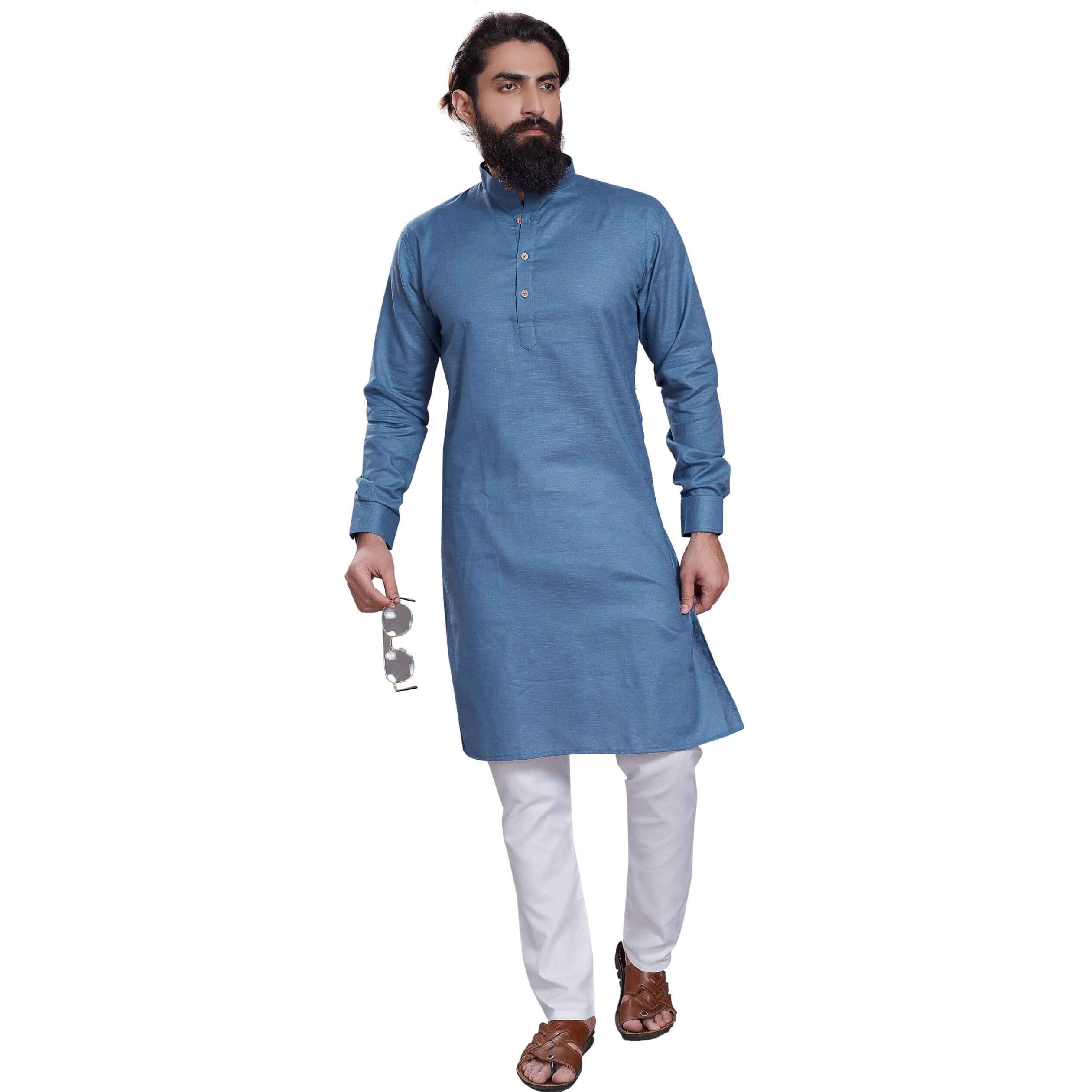 Divisive Men's Pure Cotton Only Slim Fit Kurta (Dkrt206_M_Firozi)