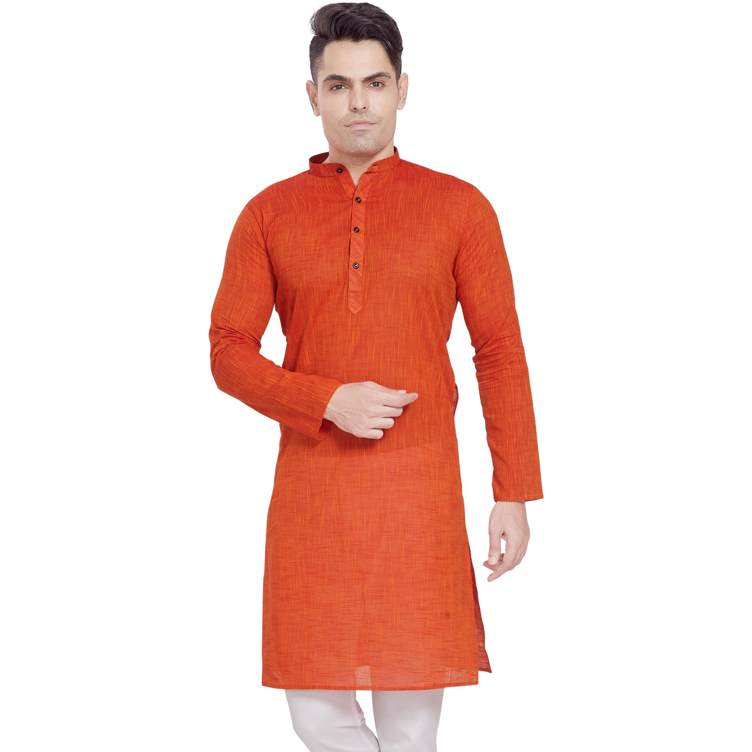 Divisive Men's Pure Cotton Only Regular Fit Long Kurta (Dkrt322_Xxxl_Burnt Orange)