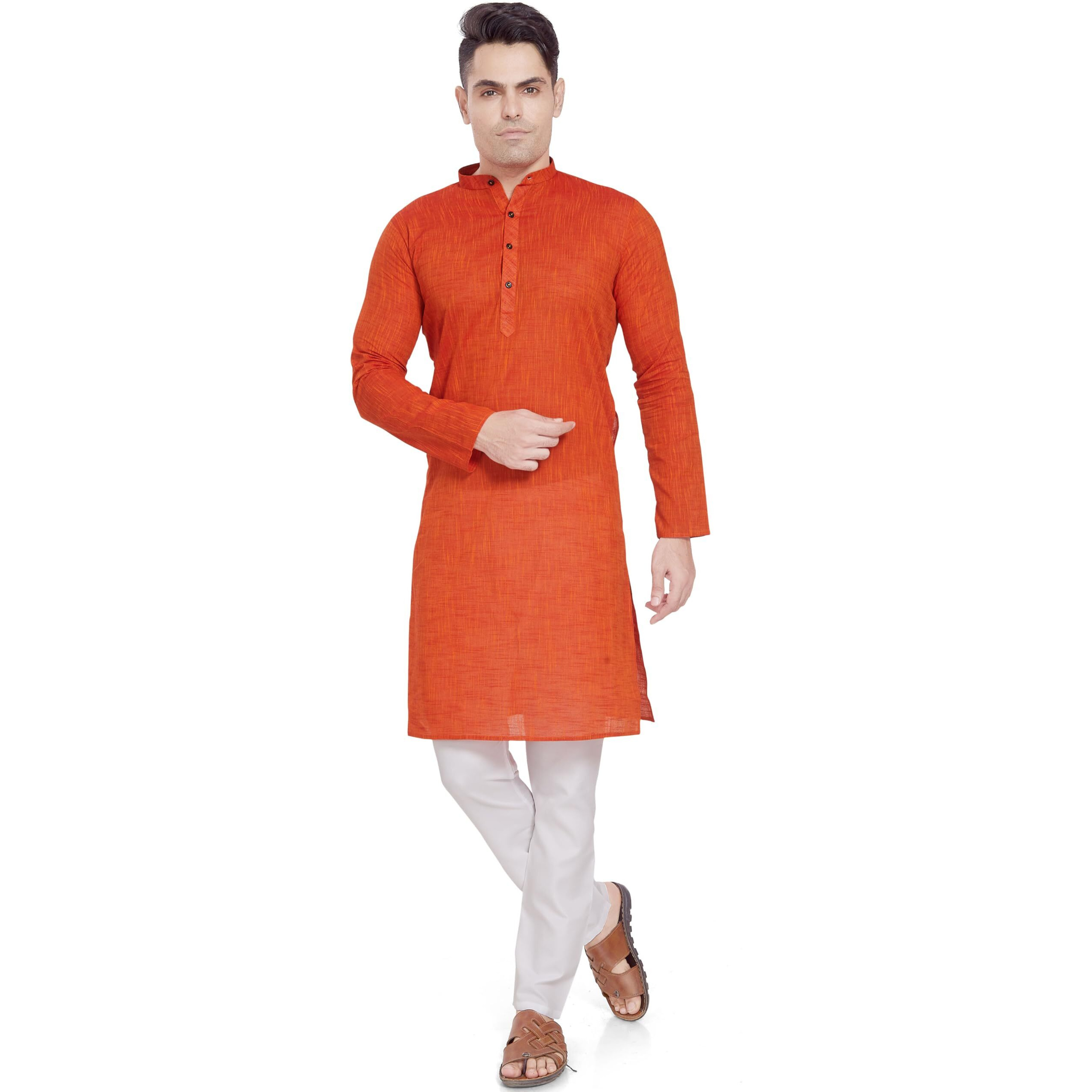 Divisive Men's Pure Cotton Only Regular Fit Long Kurta (Dkrt322_Xxxl_Burnt Orange)