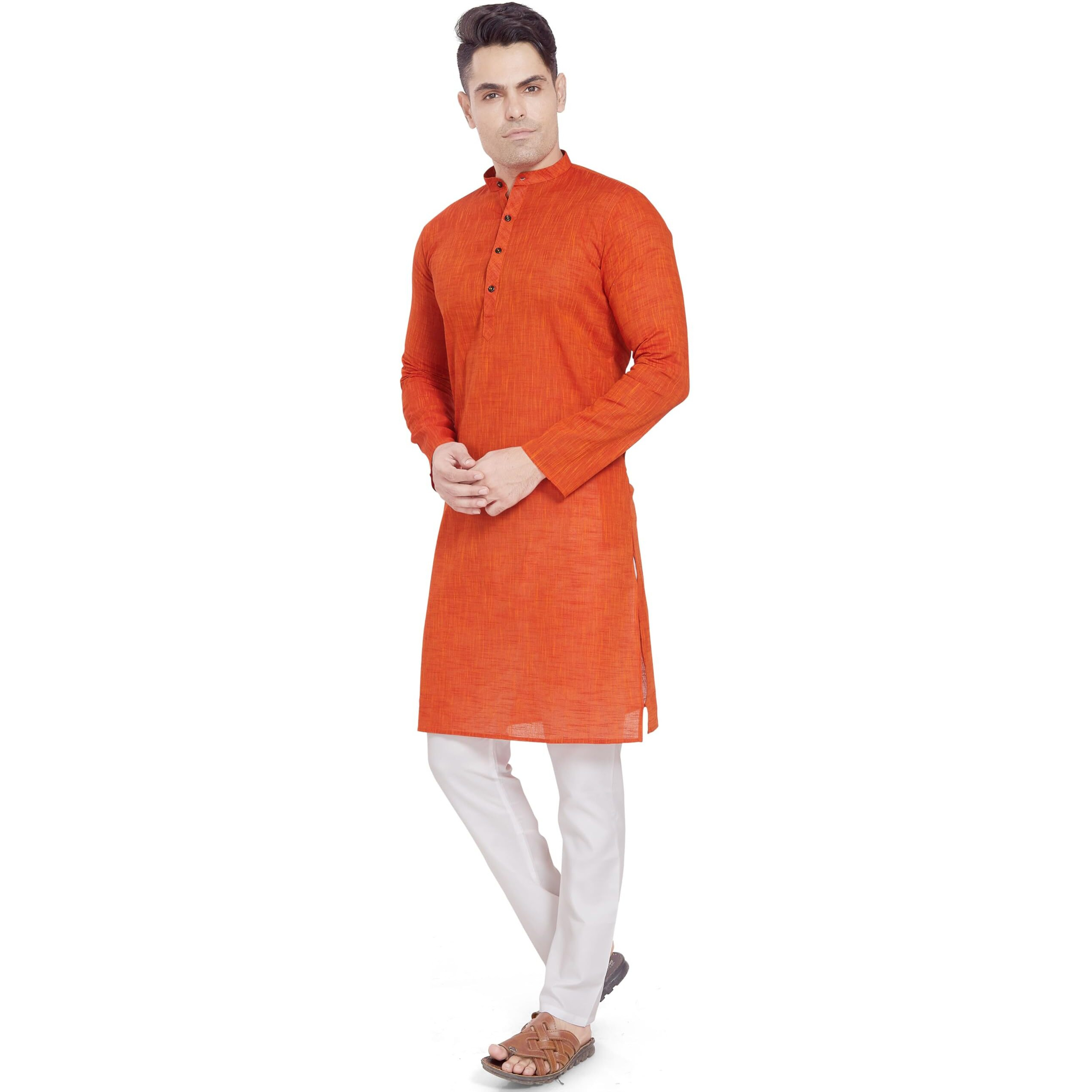 Divisive Men's Pure Cotton Only Regular Fit Long Kurta (Dkrt322_Xxxl_Burnt Orange)