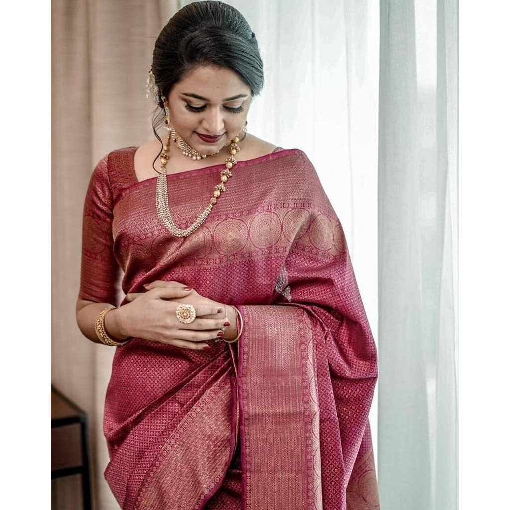 Flosive Women's Present Banarasi Soft Lichi Silk Saree Beautiful Jacquard Rich Pallu Design Work Zari Woven Kanjivaram Silk Style Saree With Soft Lichi Silk Blouse Piece Ayn Royal Look