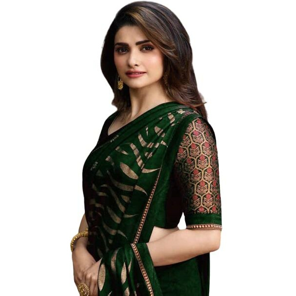 Flosive Women's Present Banarasi Soft Lichi Silk Saree Beautiful Jacquard Rich Pallu Design Work Zari Woven Kanjivaram Silk Style Saree Jalar With Soft Lichi Silk Blouse Piece (Green)