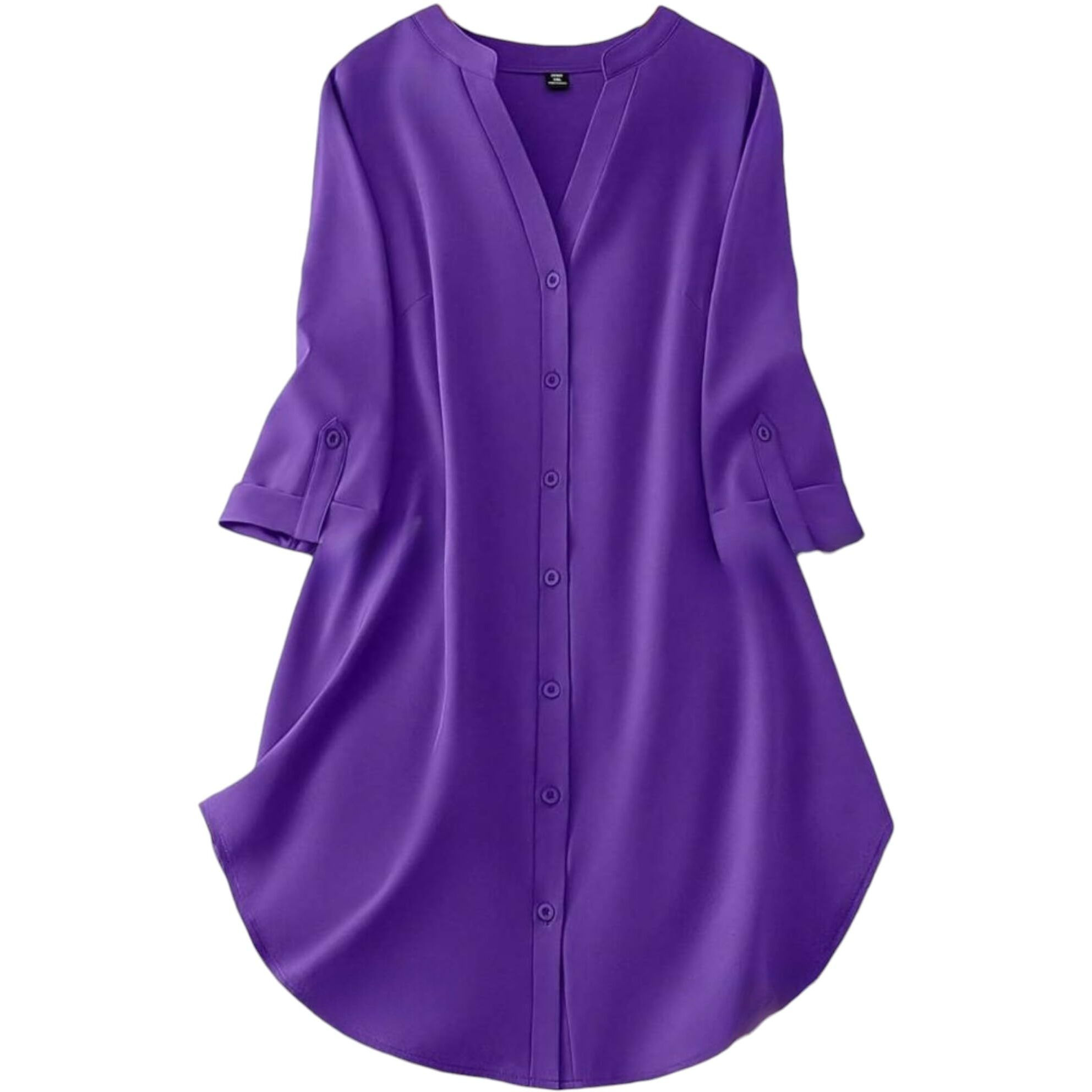 Gufrina Dresses For Women||Viscose Rayon Solid Button Front Shirt Dress For Women || Roll Tab Sleeve & Collared Neck Flared Dress ||Front Open Button|| Office || Short Dresses For Women.(Purple Xl)
