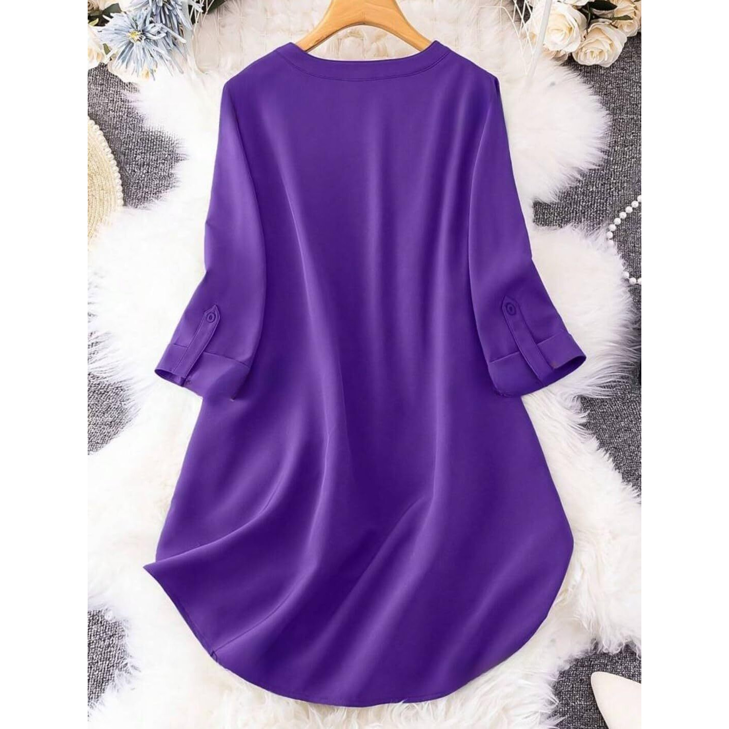 Gufrina Dresses For Women||Viscose Rayon Solid Button Front Shirt Dress For Women || Roll Tab Sleeve & Collared Neck Flared Dress ||Front Open Button|| Office || Short Dresses For Women.(Purple Xl)