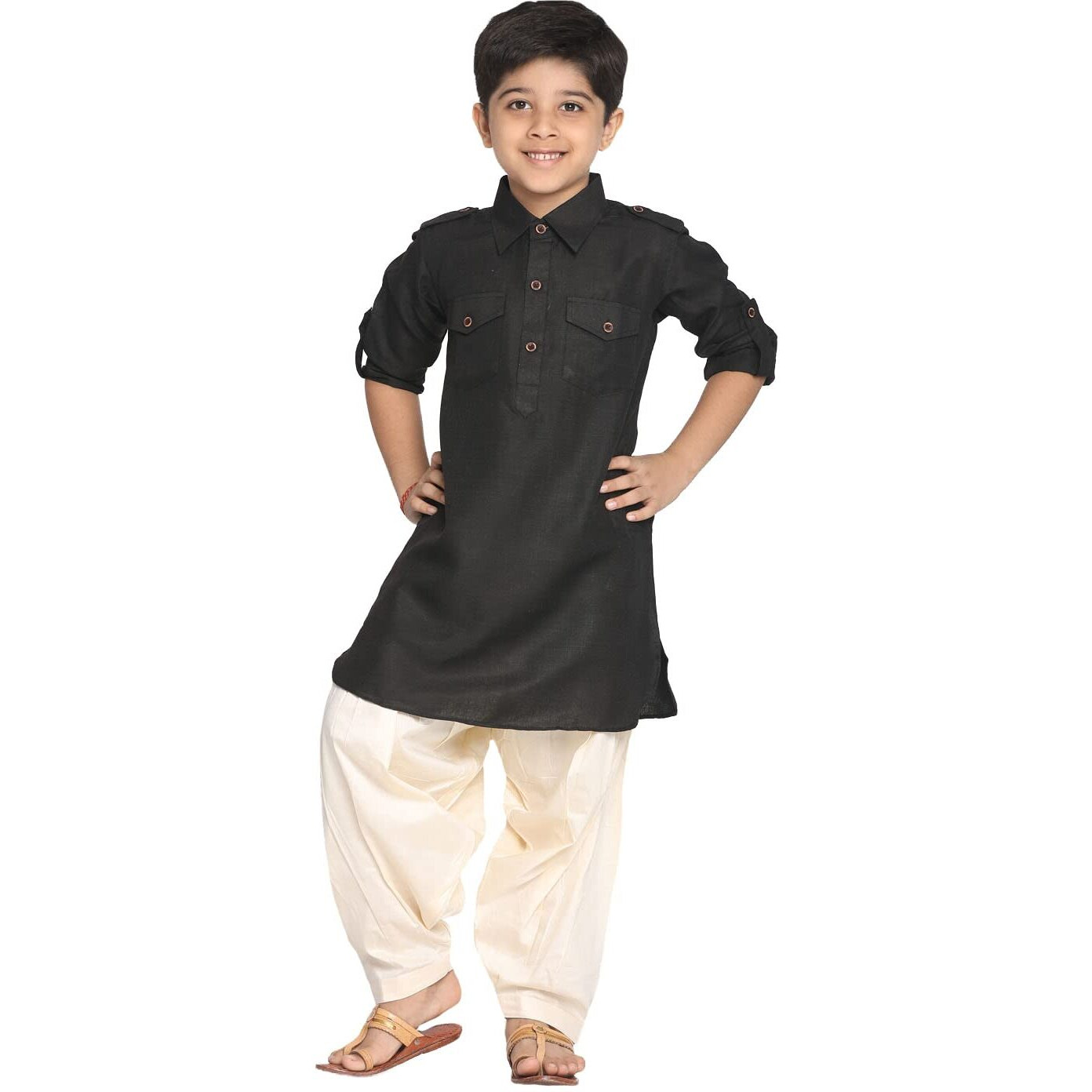 Jbn Creation Boys' Black Cotton Blend Pathani Suit Set
