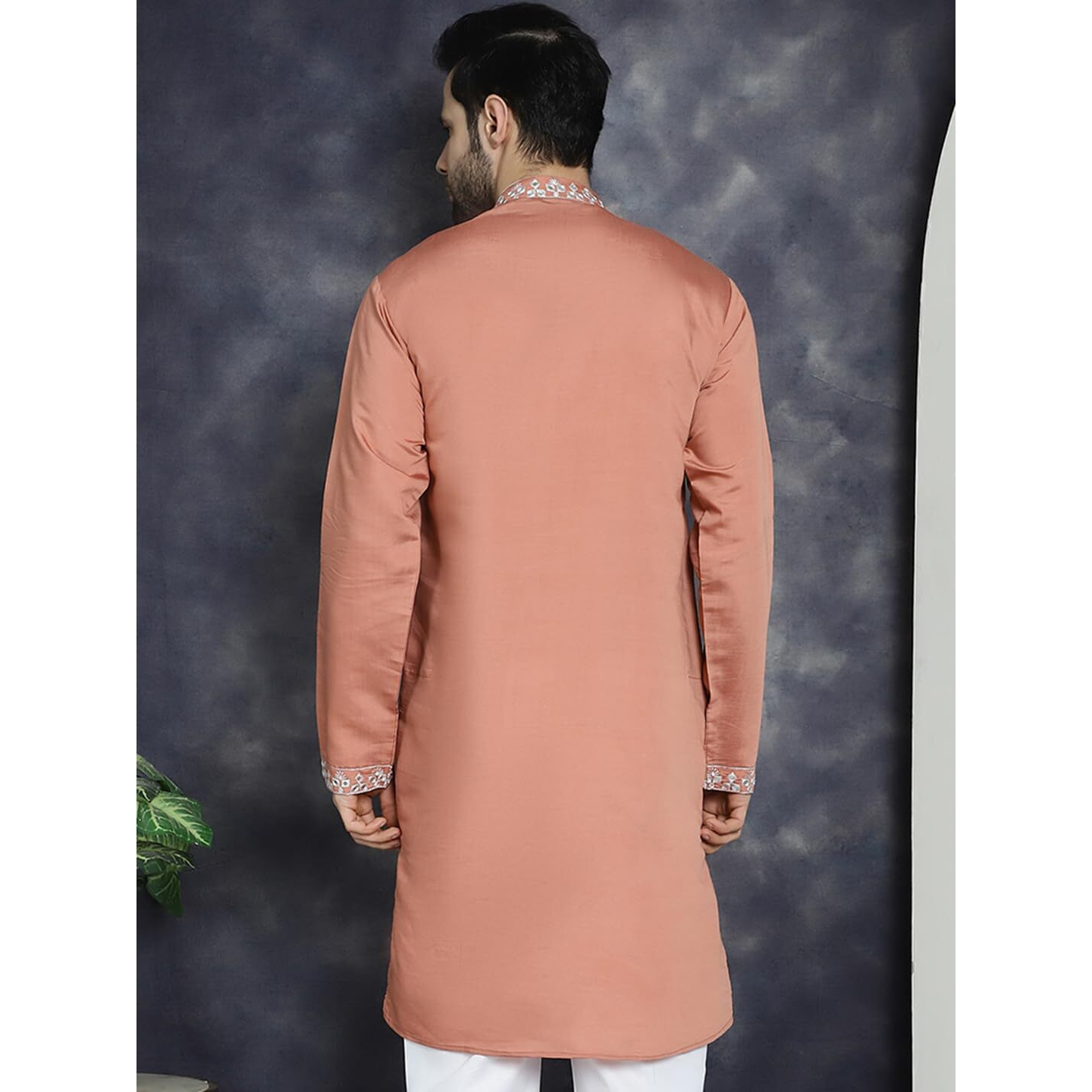 Jompers Men's Peach Embroidered Kurtas (Peach, L)