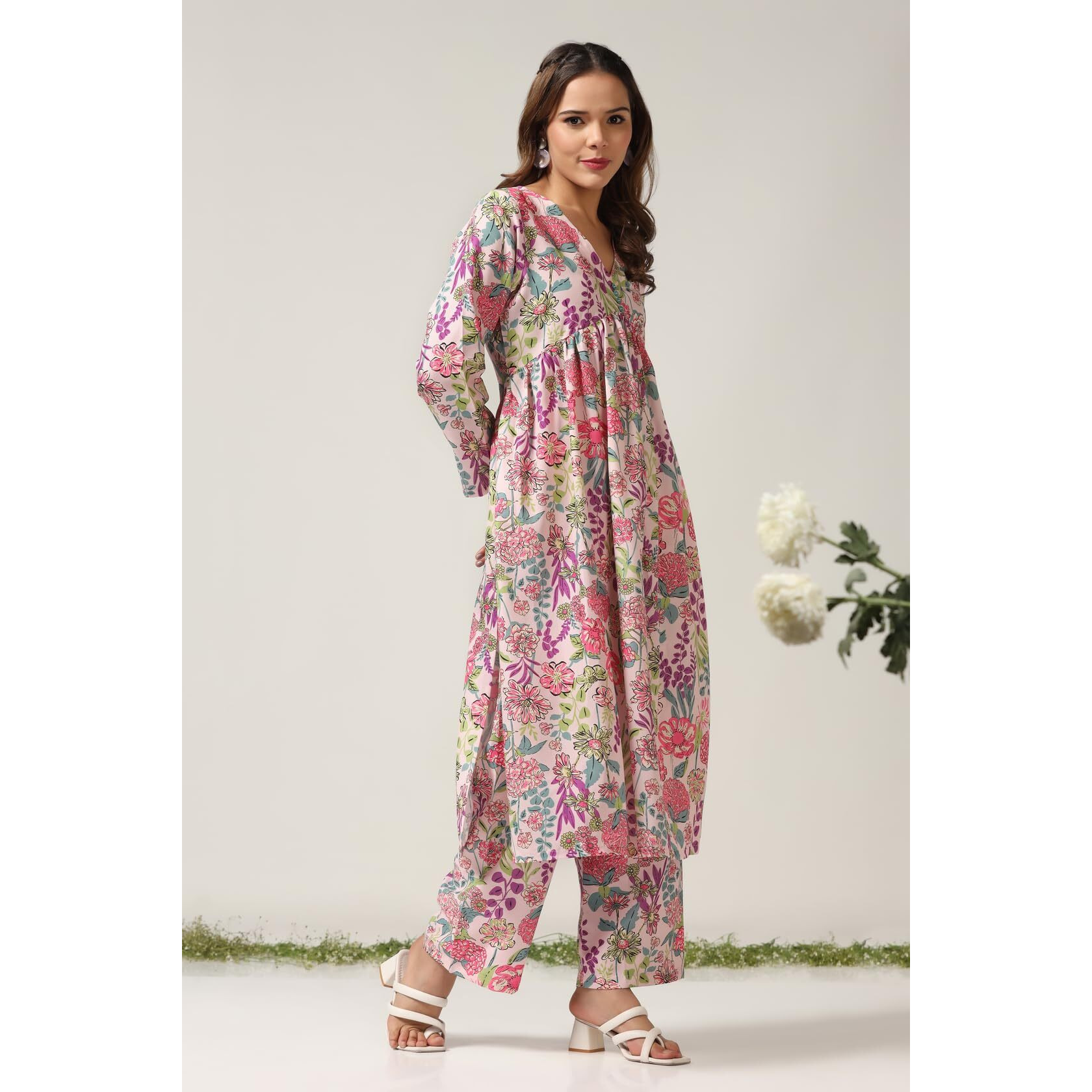 Leriya Fasion Women's Semi Cotton Regular Kurta Set (Lf-K2729&P151_Pink_M)