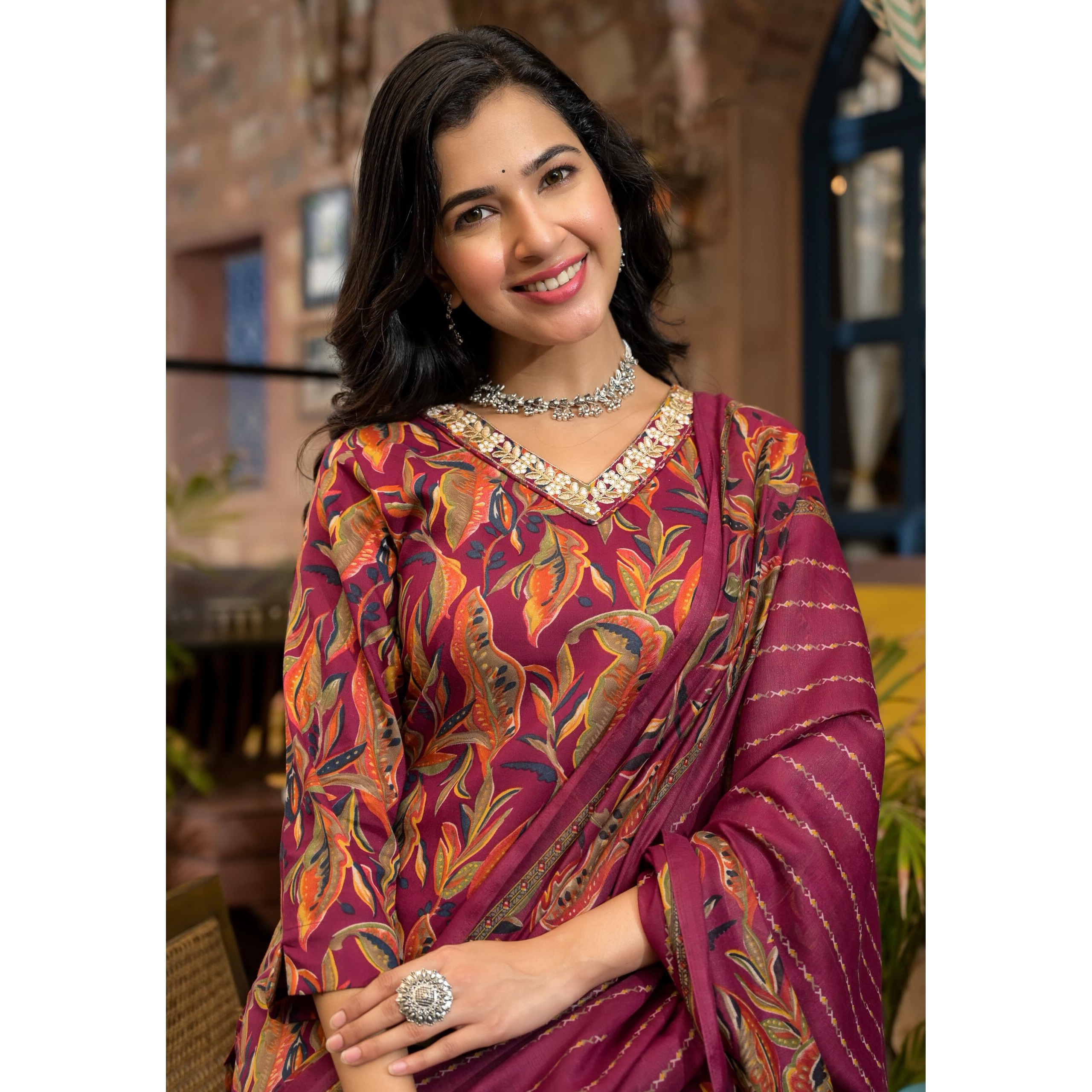 Nermosa Women Printed Kurta And Pant Set With Dupatta (In, Alpha, L, Red)