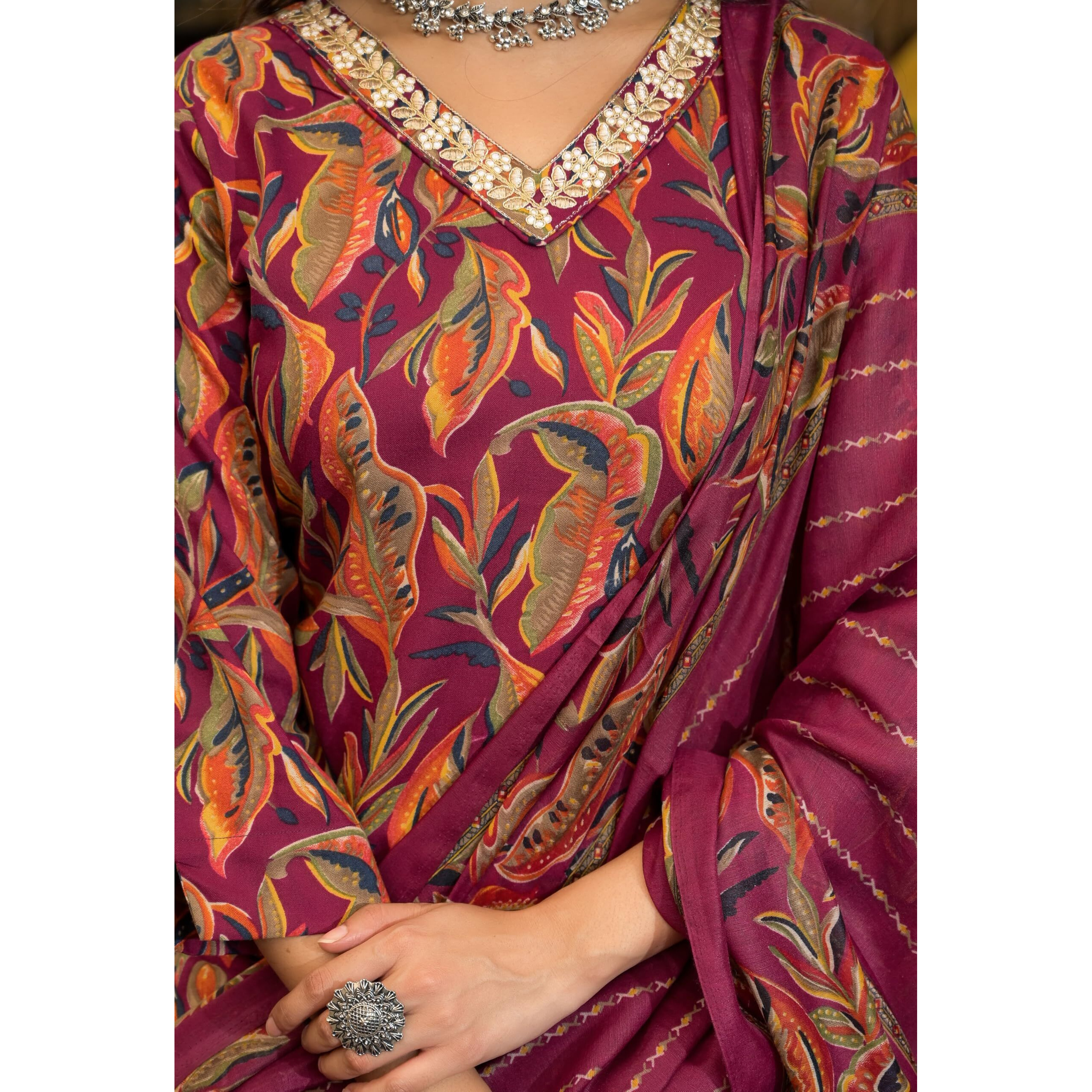 Nermosa Women Printed Kurta And Pant Set With Dupatta (In, Alpha, L, Red)