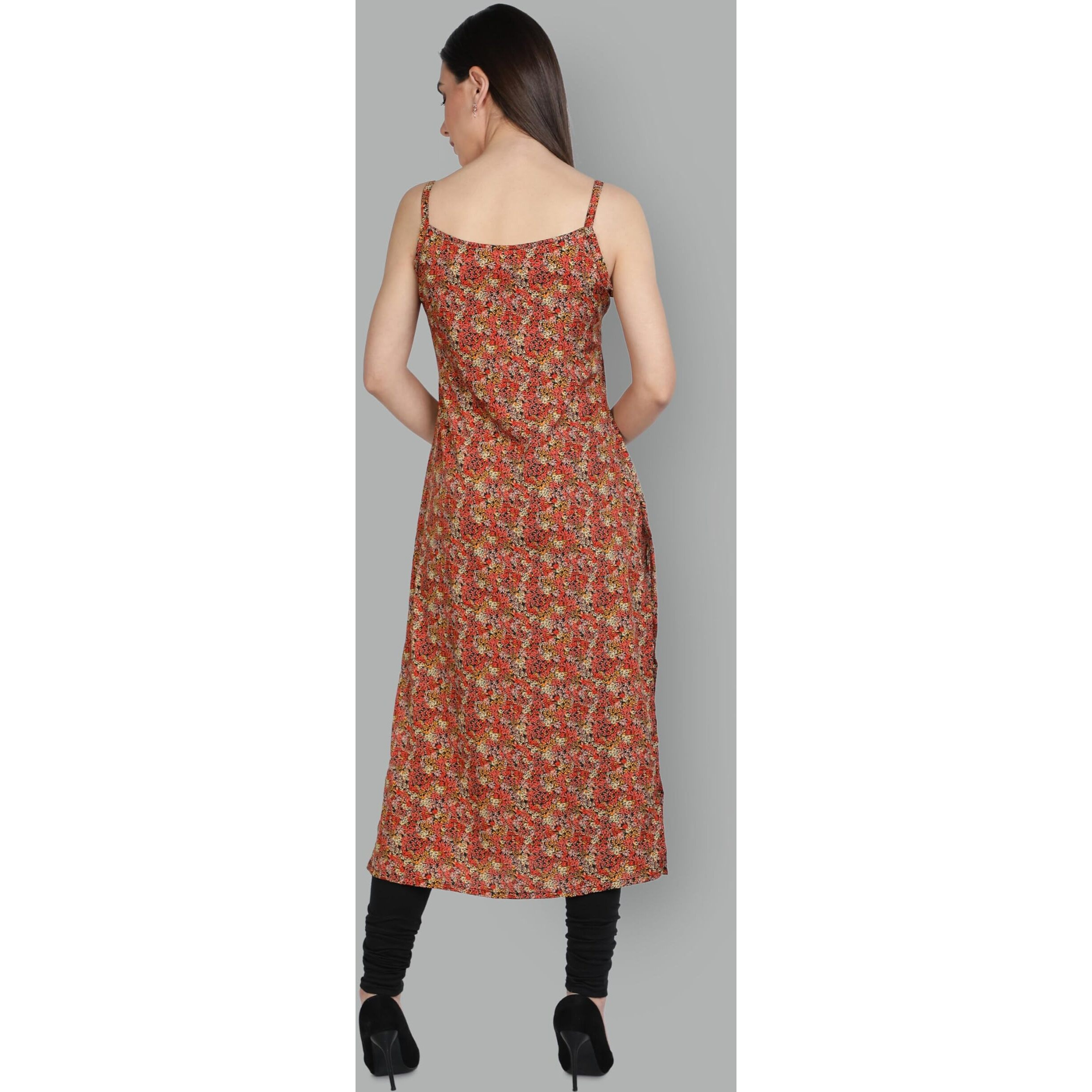 Patlani Women's Cotton Blened Sleeveless Printed Full Stitched Kurti.(K-199) Orange