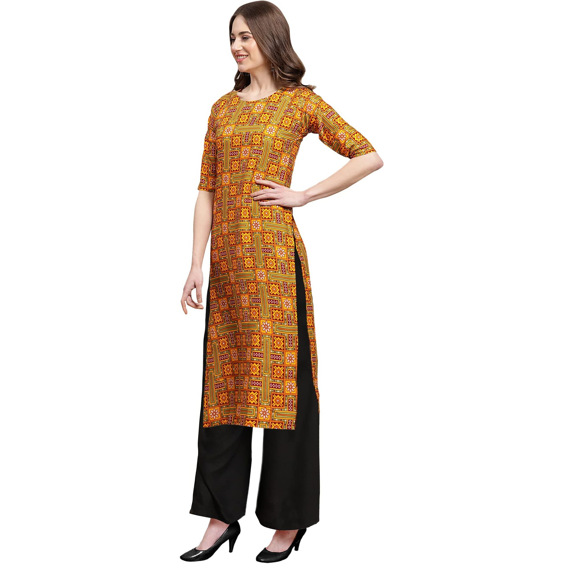 Pinkmint Women's Multicolor Kurta And Black Palazzo Set (530333-Black Palazzo_Xl)
