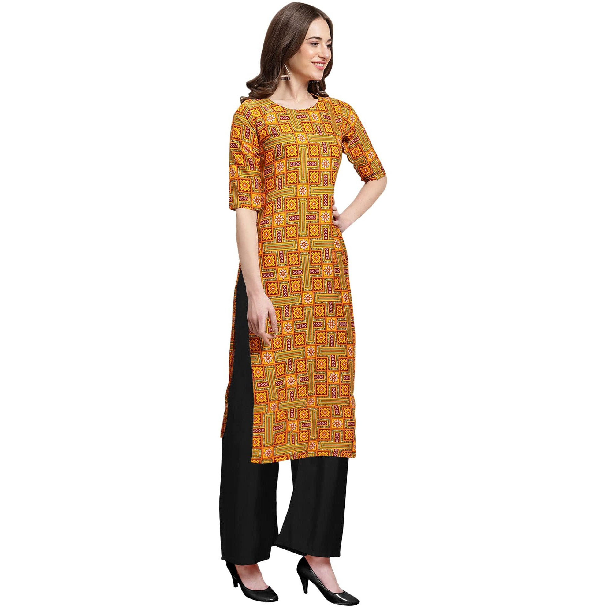 Pinkmint Women's Multicolor Kurta And Black Palazzo Set (530333-Black Palazzo_Xl)