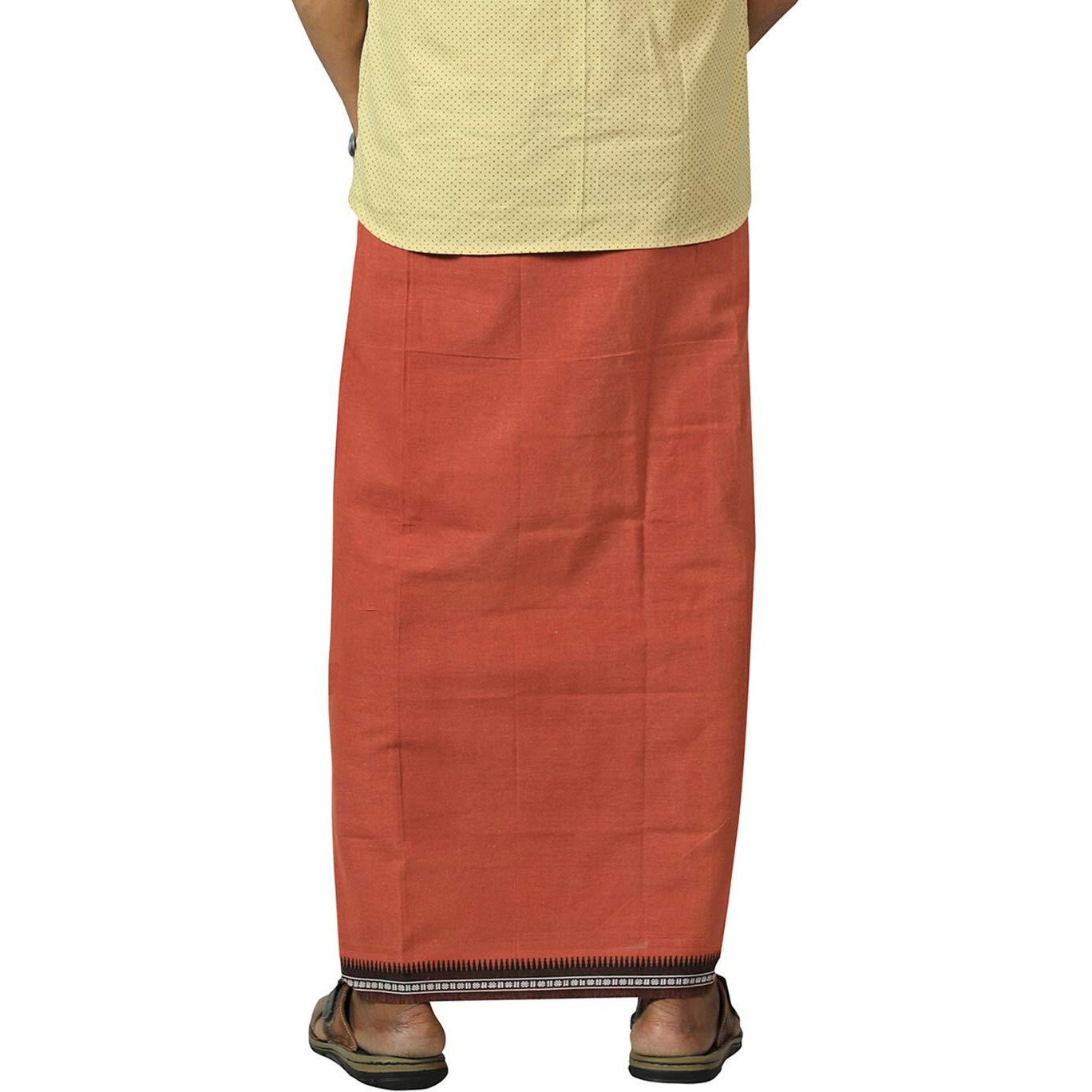 Prakasam Cotton Mens Cotton Kerala Thalapathi Border Welcro Pocket Dhoti (Size -M Size Dhoti) / Dark Kavi Colour Thalapathi Adjustable Pocket Dhoties For Mens
