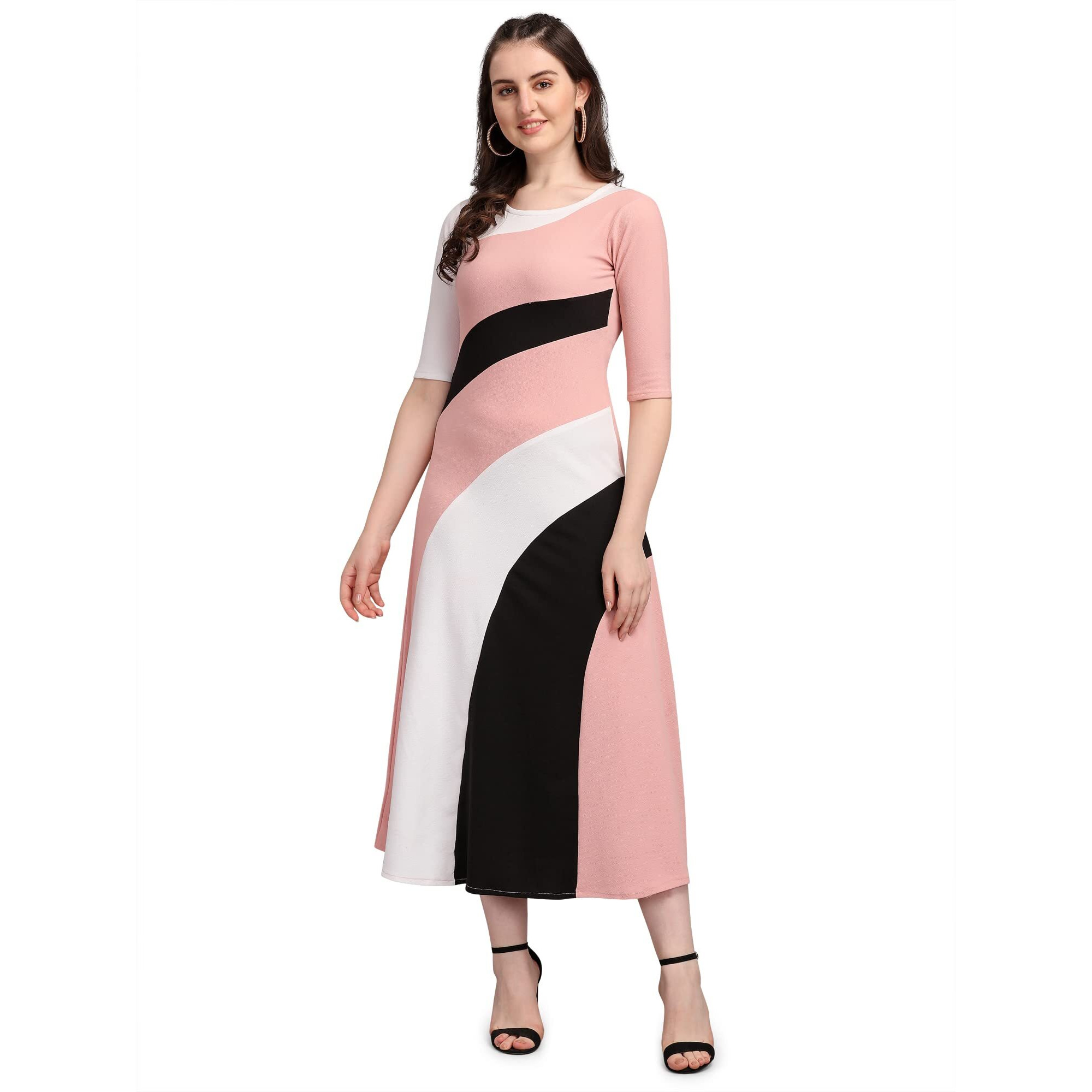 Purvaja Women's Corduroy Fit And Flare Maxi Dress (Lucy-532-Pe-Bl-S_Peach