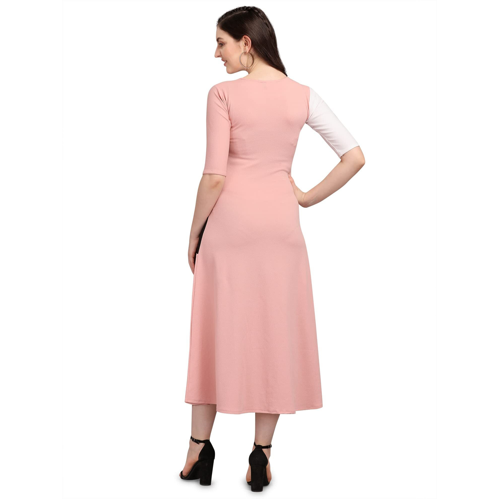 Purvaja Women's Corduroy Fit And Flare Maxi Dress (Lucy-532-Pe-Bl-S_Peach