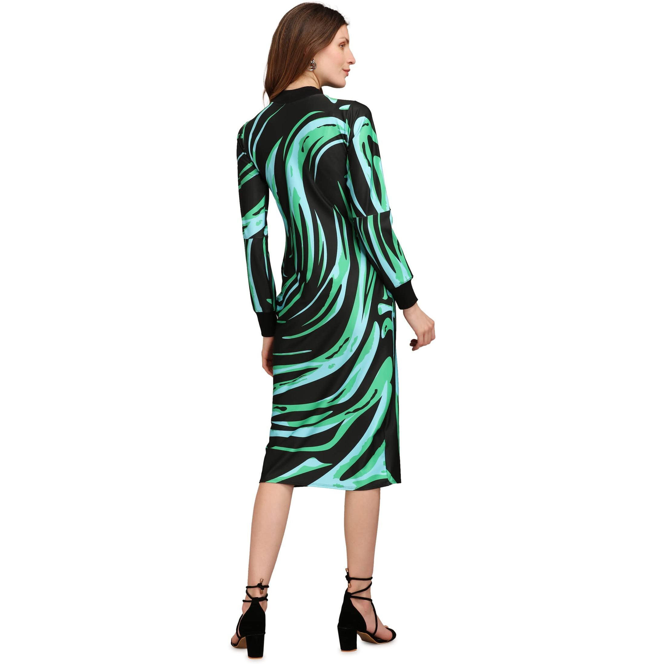 Purvaja Women's Polyester Blend Bodycon Knee-Length Cocktail Dress Siri-033-Sea Plant-Small_Rama