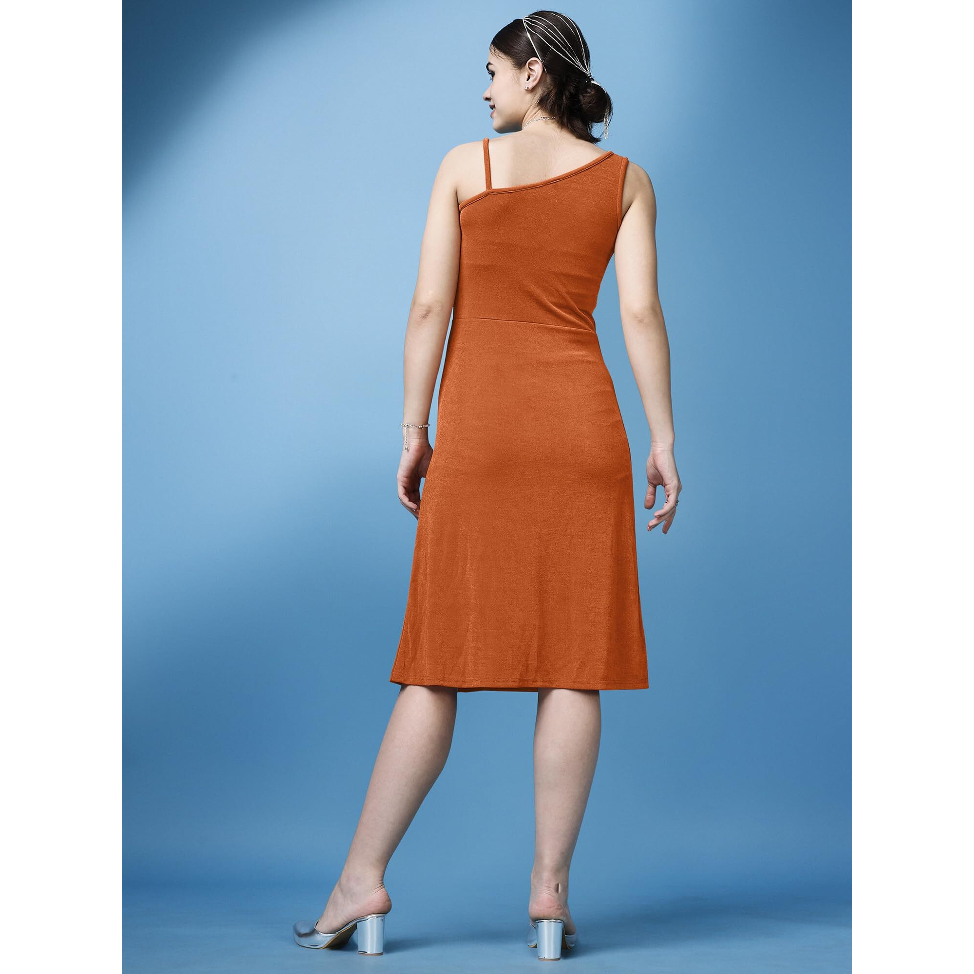 Purvaja Womens A-Line Below Knee Length Dress (Shine-055-Carrot_Orange_Xx-Large)