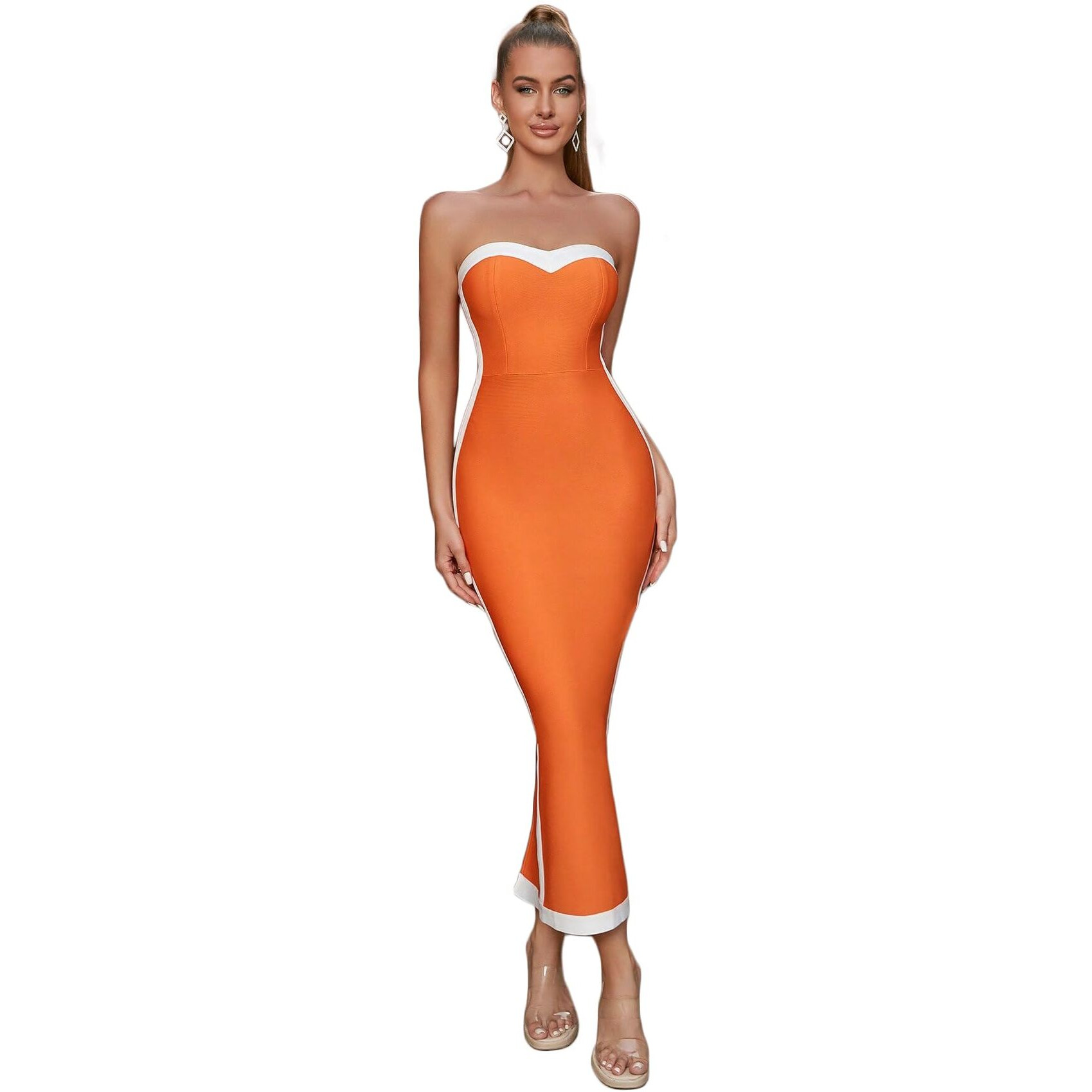 Rare Women's Spandex Bodycon Maxi Casual Dress (Ep8157_Orange_S)