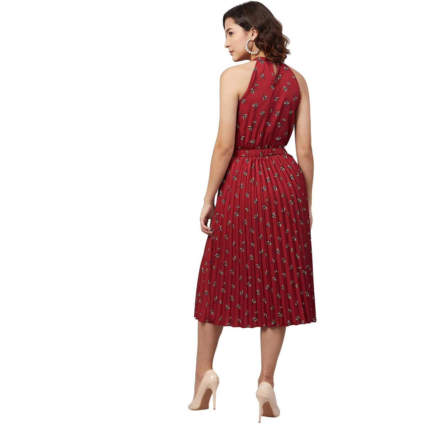 Rare Women's Crepe Fit And Flare Midi Casual Dress (Ep7013_Maroon_Small)